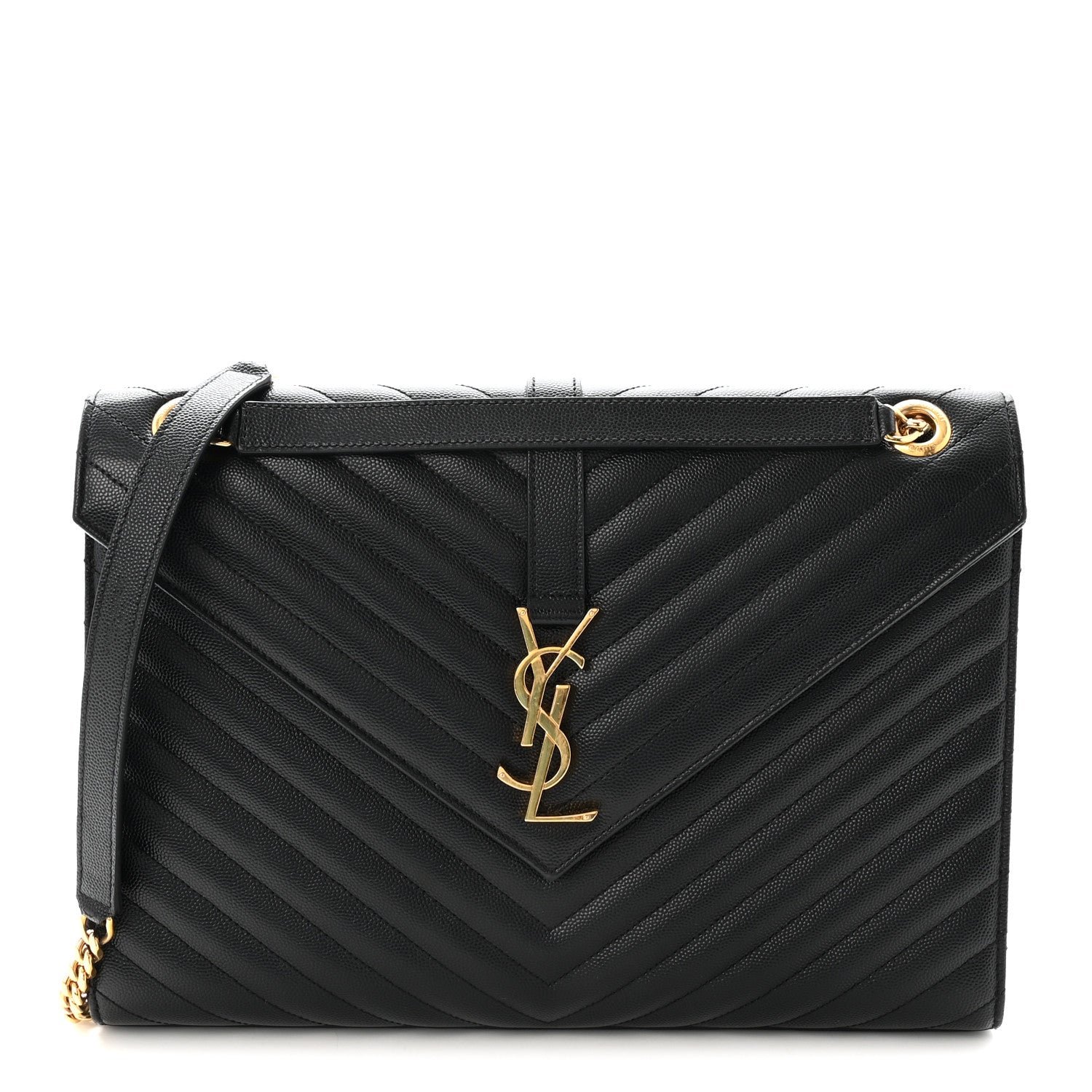 Saint Laurent Grain De Poudre Matelasse Chevron Large Monogram Satchel Black