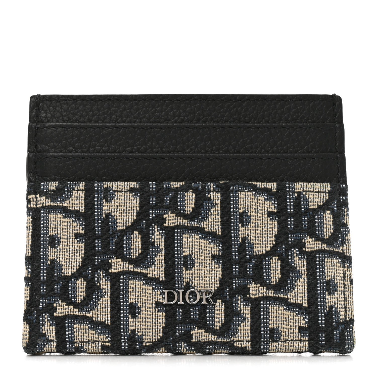 Christian Dior Grained Calfskin Oblique Card Holder Black
