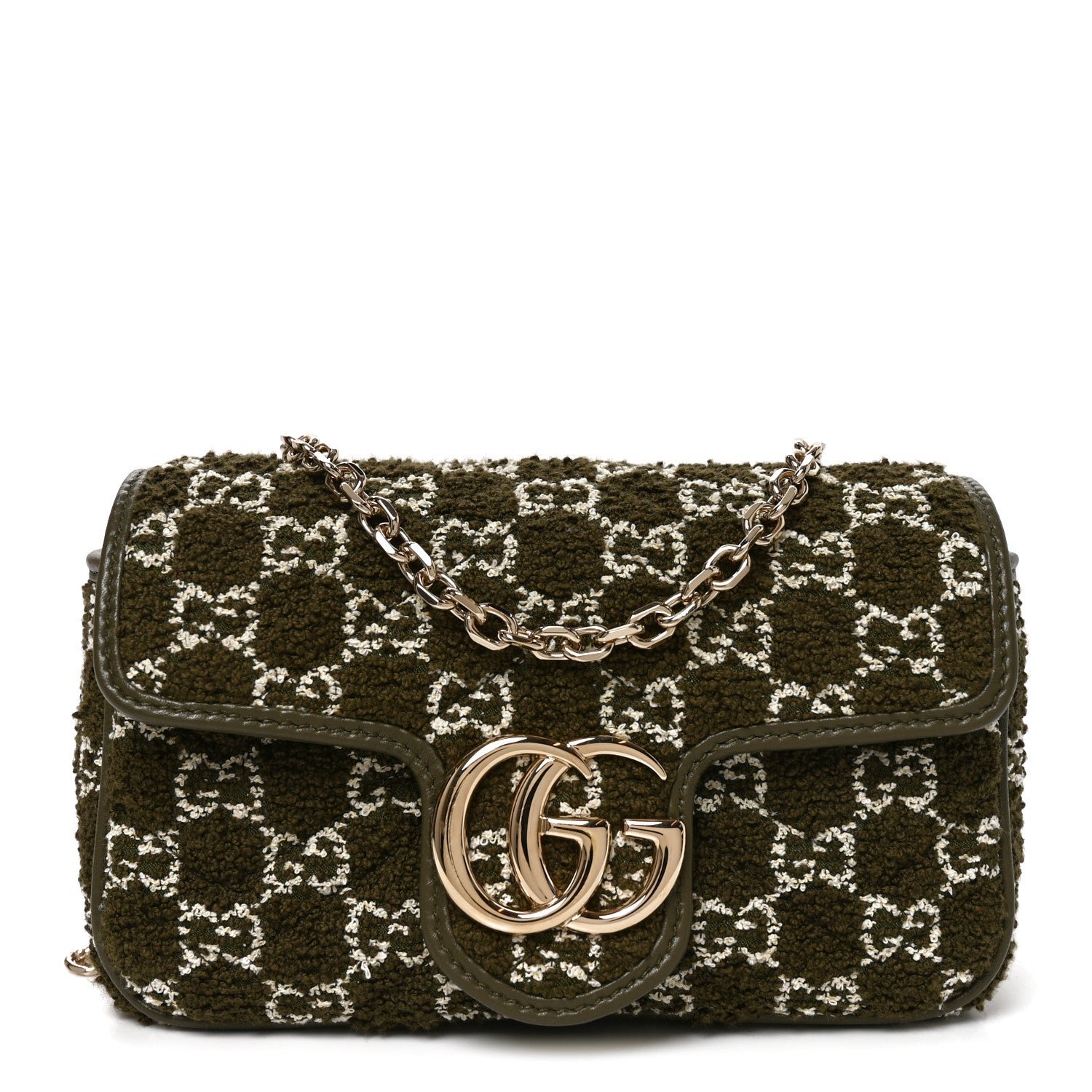 Gucci Tweed GG Monogram Mini GG Marmont Shoulder Bag Green