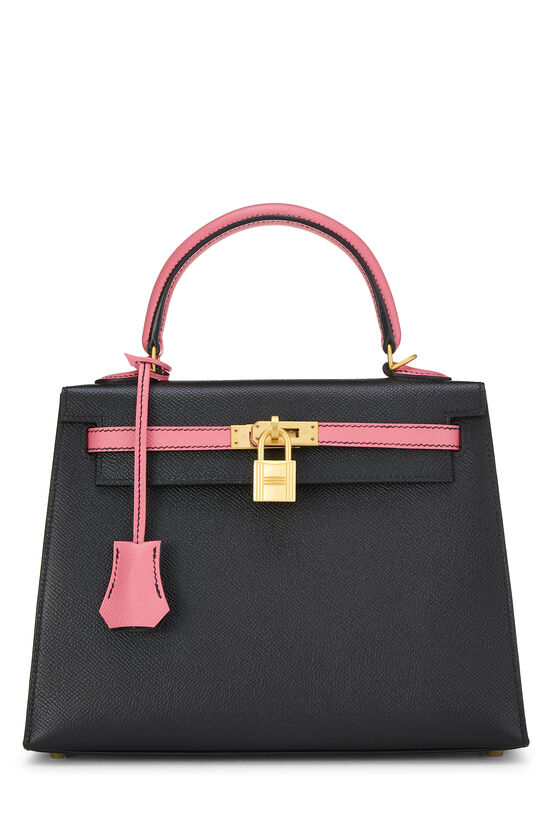 Hermes Noir & Rose Azalee Bi-Color Epsom Kelly Sellier 28