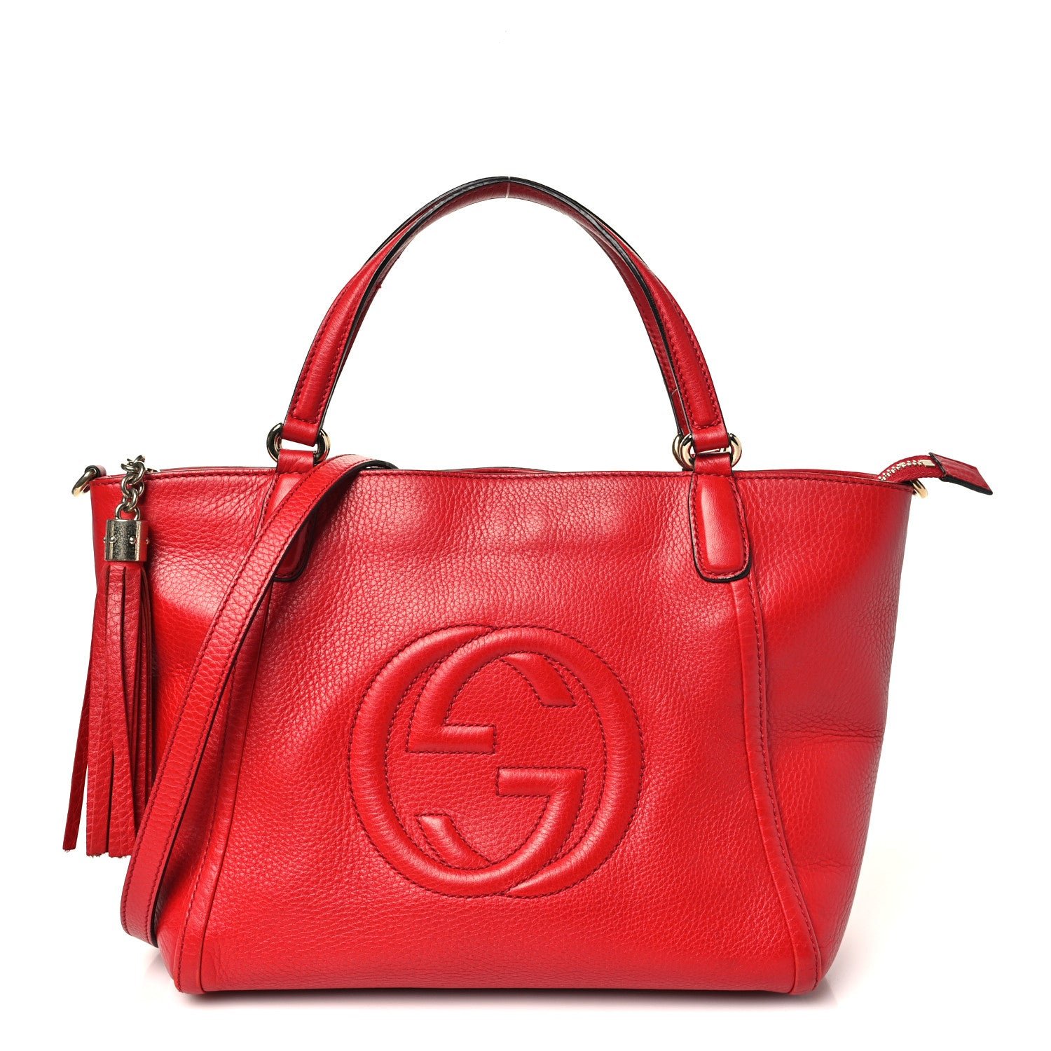 Gucci Pebbled Calfskin Small Soho Top Handle Bag Red