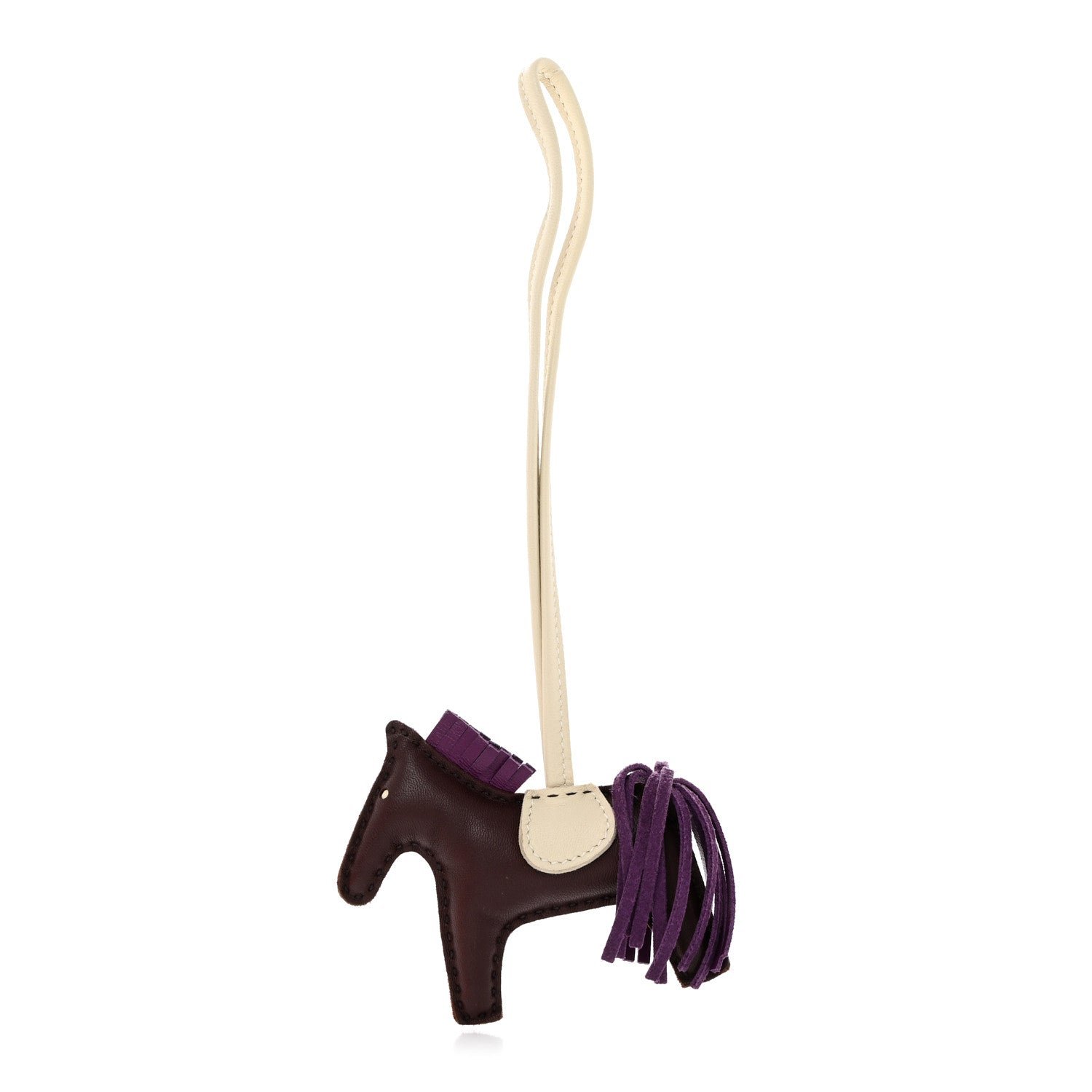 Hermes Milo Lambskin Grigri Rodeo Horse Bag Charm PM Rouge Sellier Craie Violet