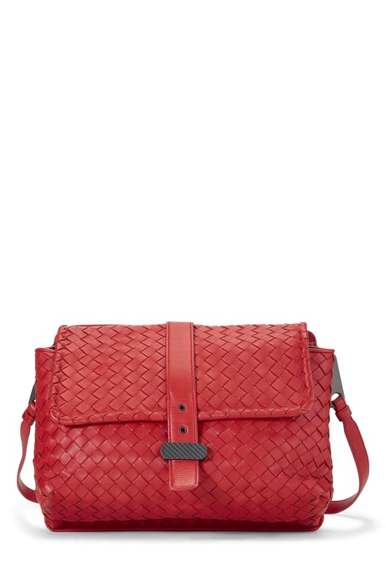 Bottega Veneta Red Intrecciato Flat Shoulder Bag