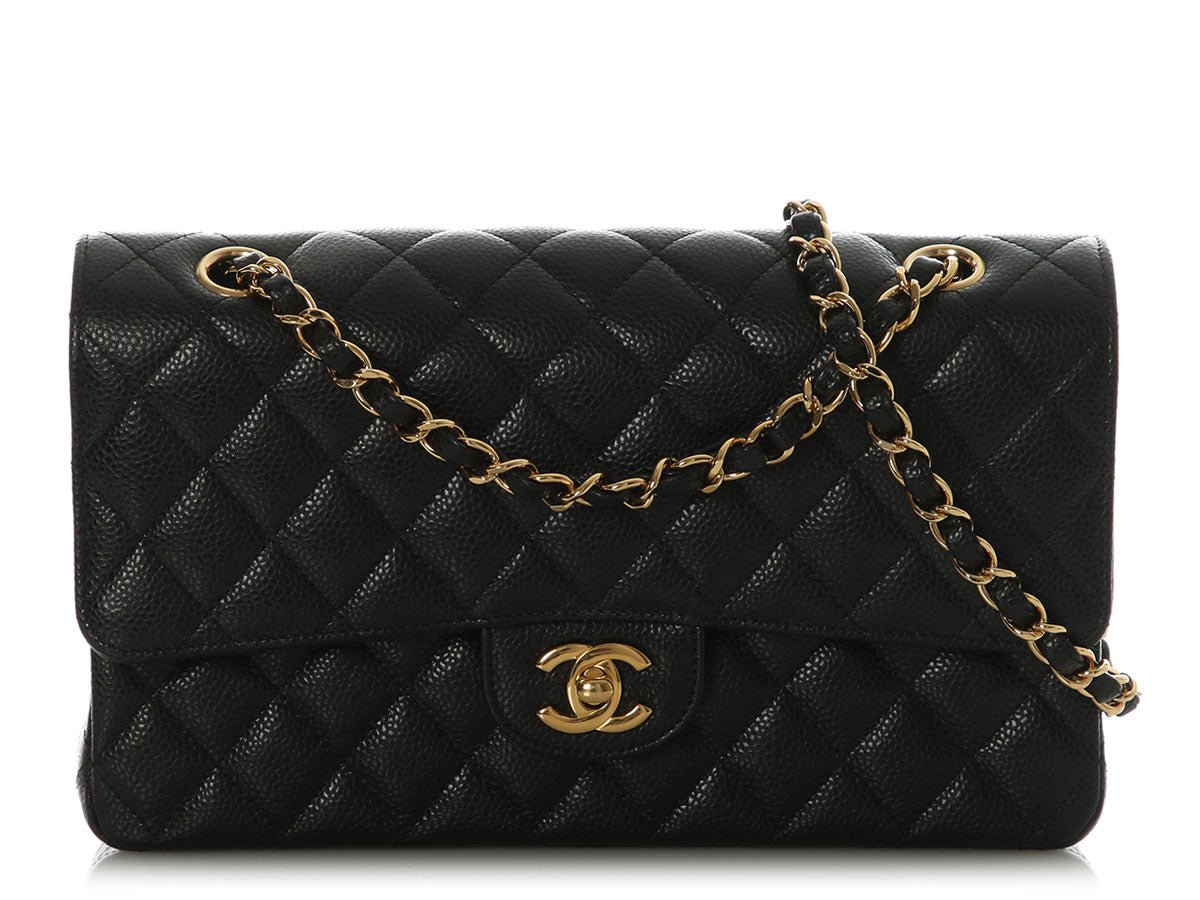 Chanel Medium/Large Black Quilted Caviar Classic Double Flap