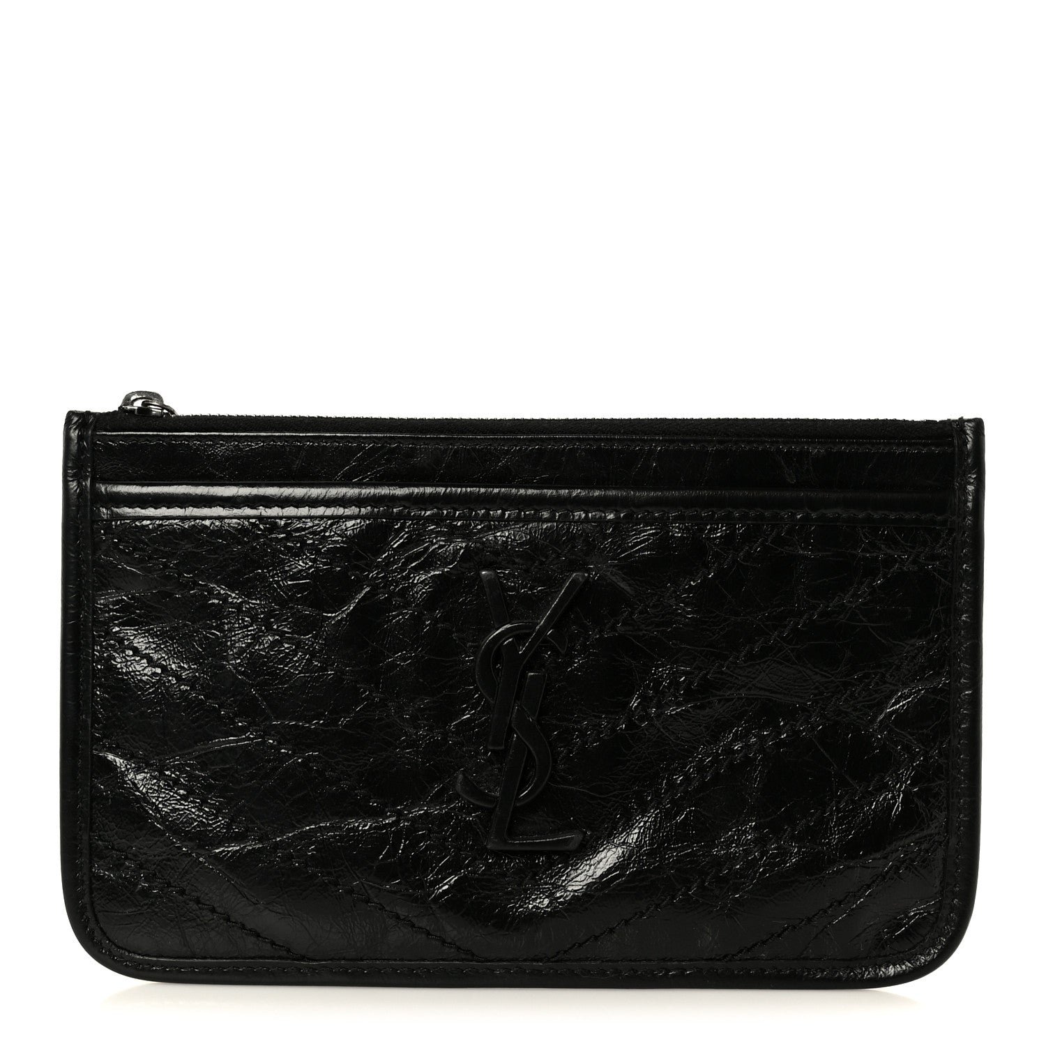 Saint Laurent Crinkled Calfskin Matelasse Monogram Niki Bill Pouch Black