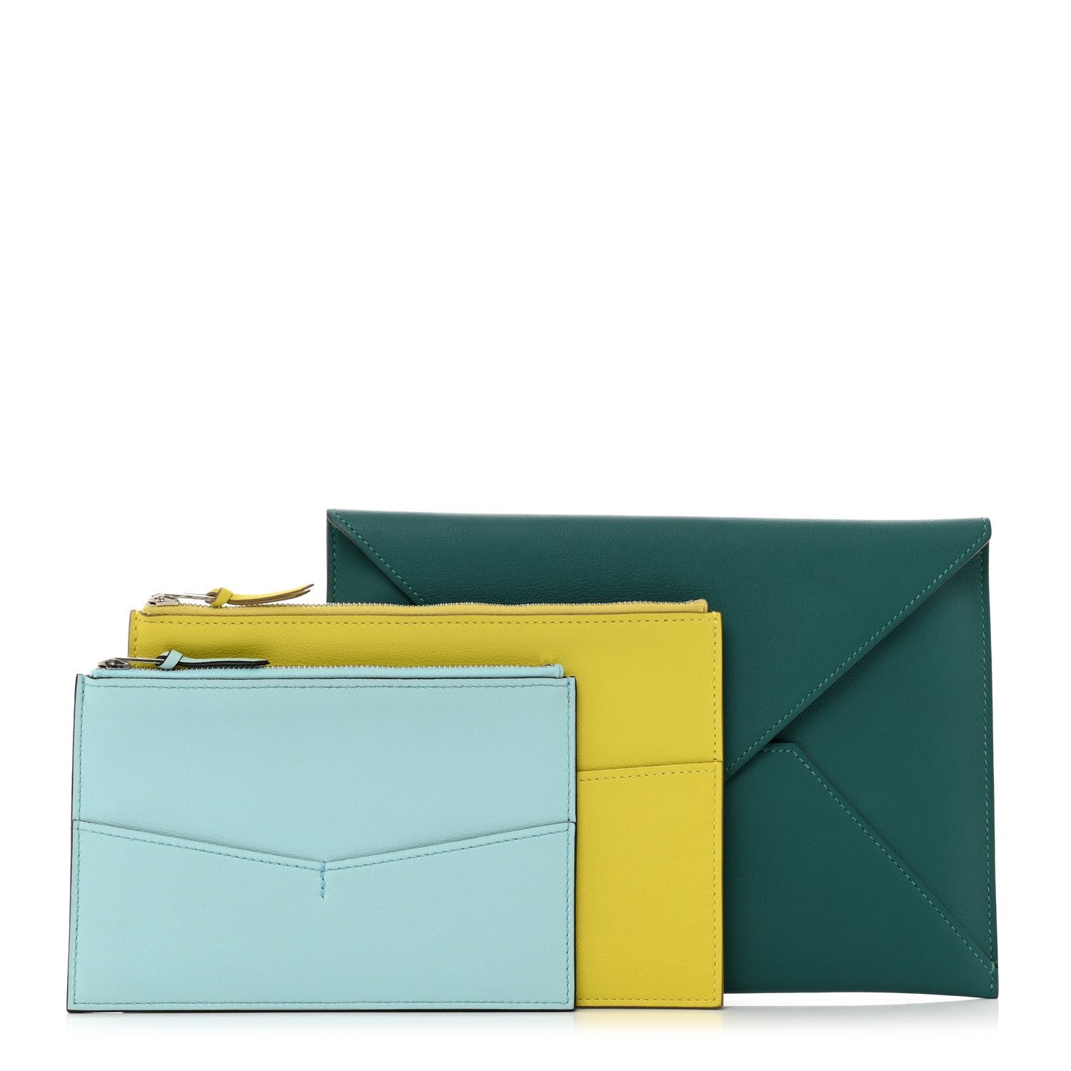 Hermes Evercolor Envelope Trio Wallet Malachite Lime Bleu Zephyr