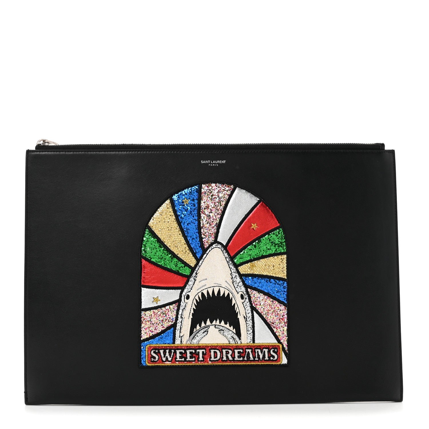 Saint Laurent Calfskin Sweet Dreams Shark Zipped Pouch Black