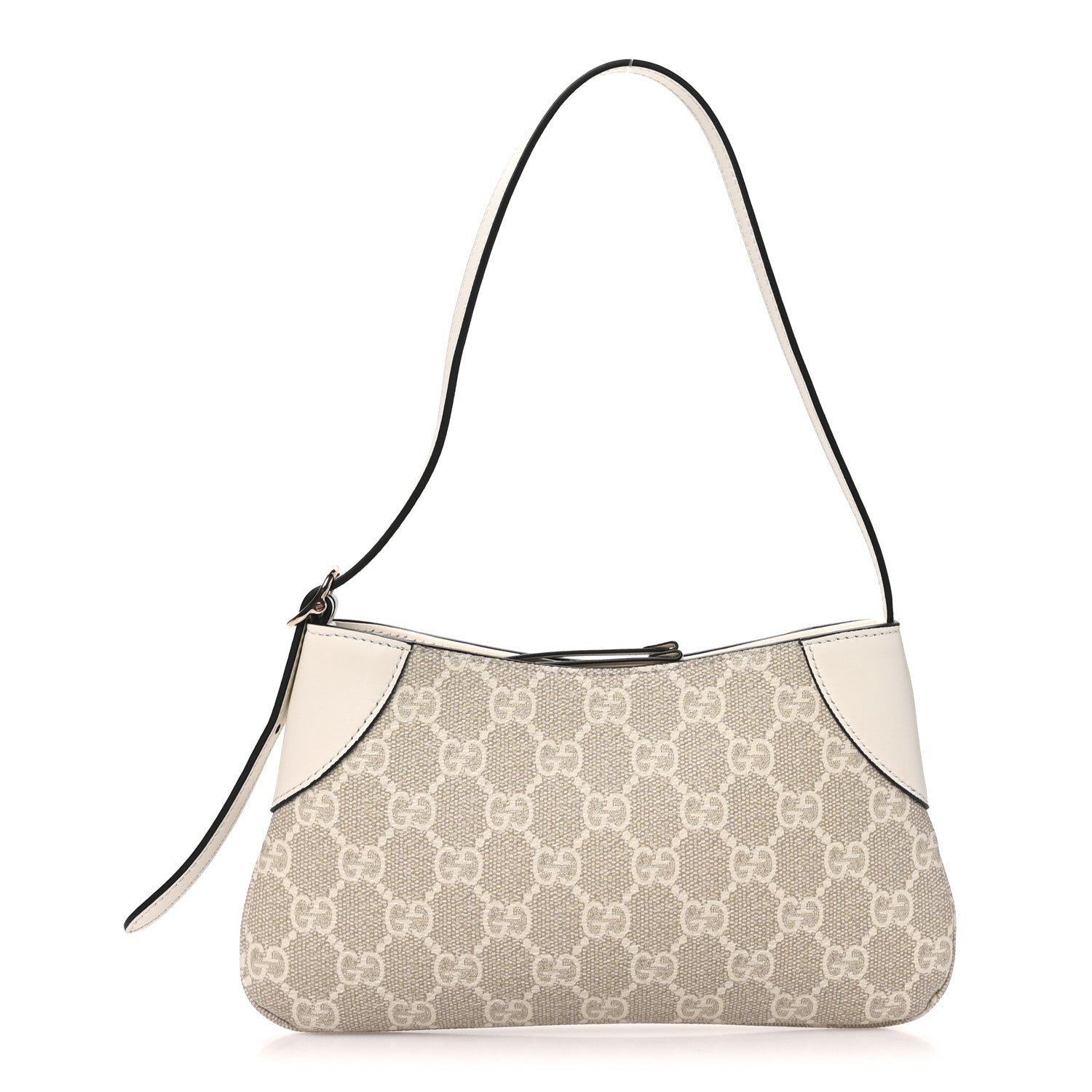 Gucci GG Monogram Calfskin Small Emblem Shoulder Bag Beige Mystic White