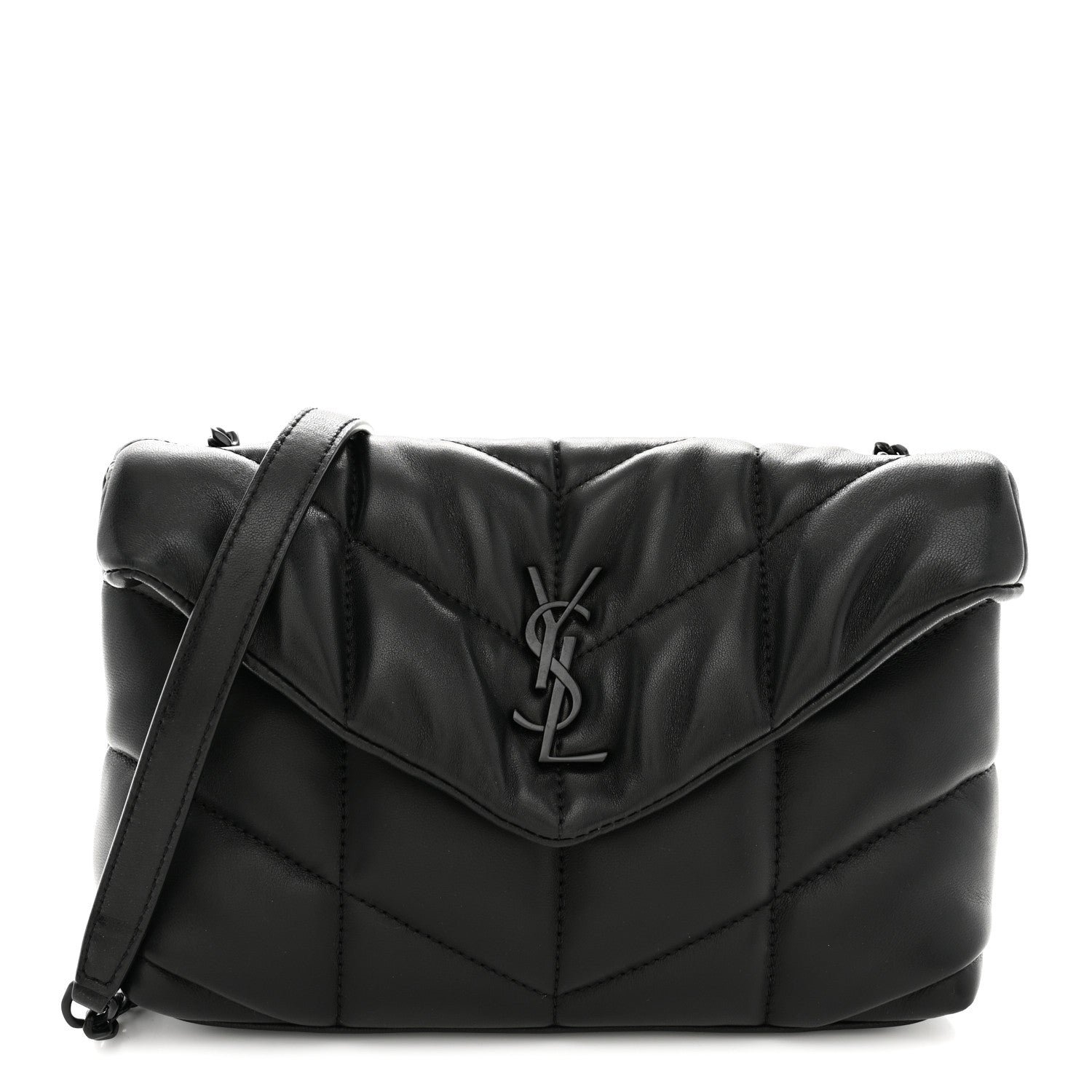 Saint Laurent Lambskin Quilted Toy Loulou Puffer Monogram Monochrome Chain Satchel Black