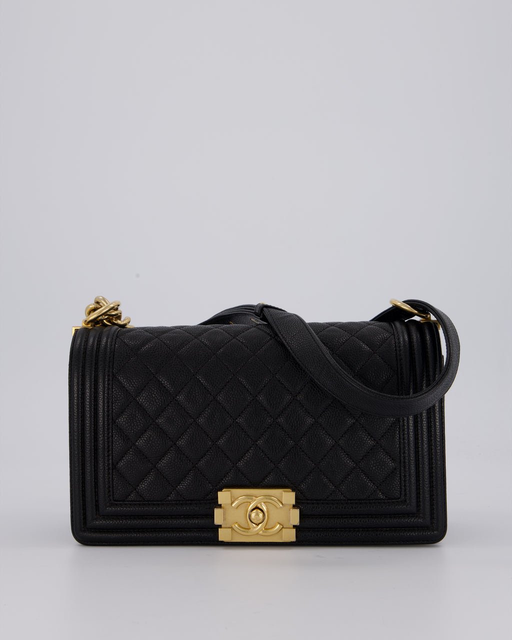 Chanel Black Medium Boy Bag in Caviar Leather with Brushed Gold Hardware