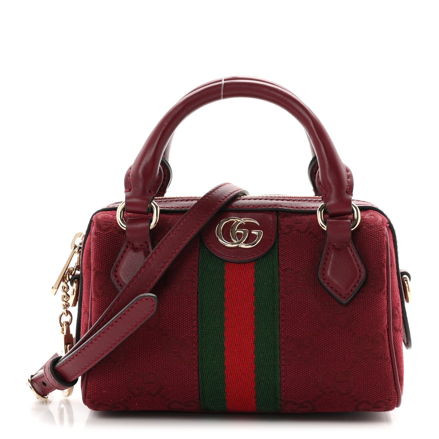 Gucci GG Supreme Monogram Textured Dollar Calfskin Web Super Mini Ophidia Top Handle Bowler Bag Rosso Ancora