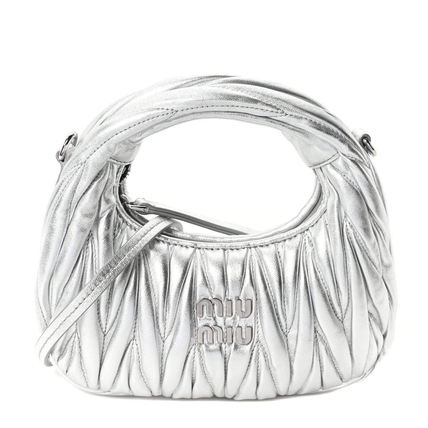 Miu Miu Miu Miu Metallic Nappa Matelasse Mini Wander Hobo Cromo