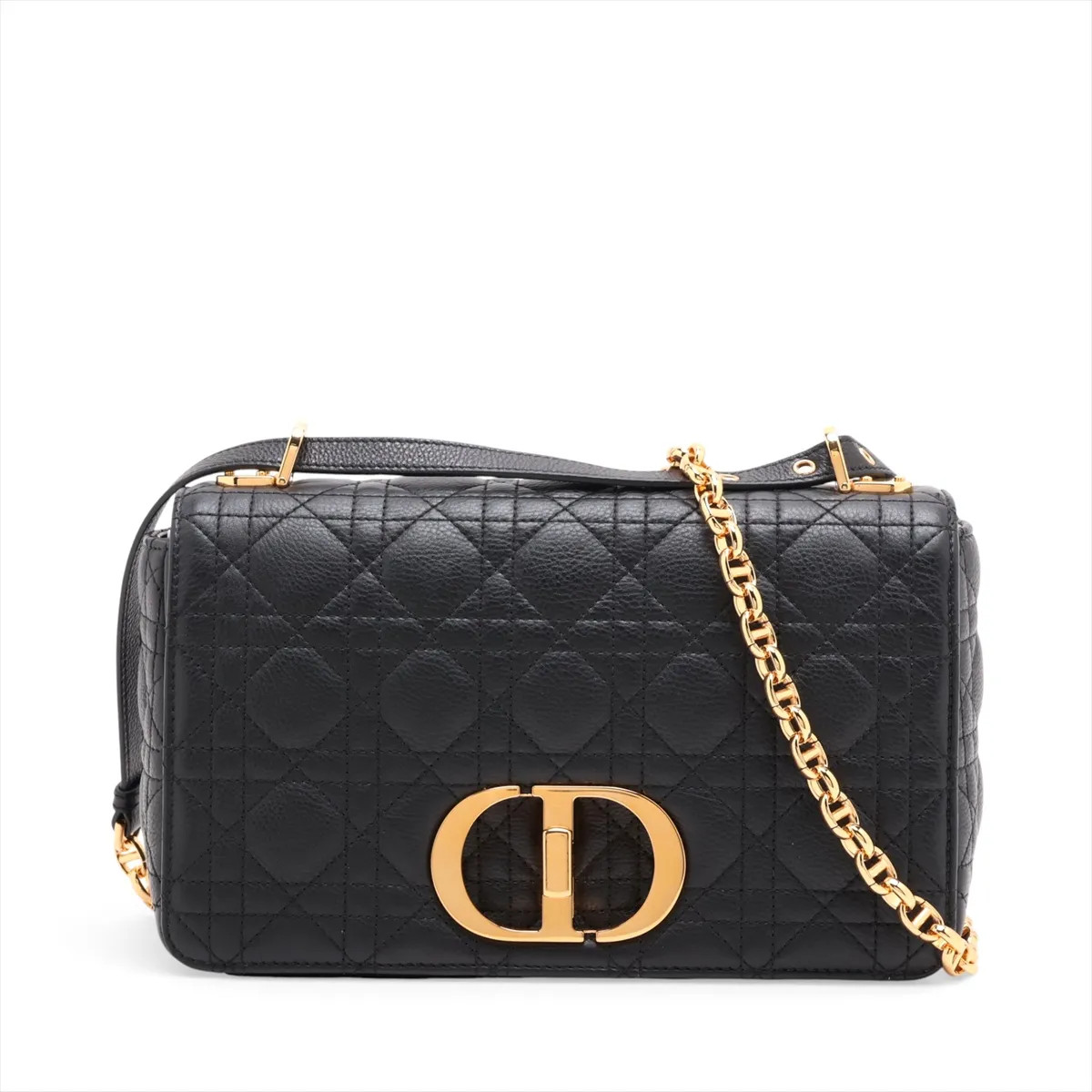 Christian Dior Cannage Caro Leather Chain Shoulder Bag Black