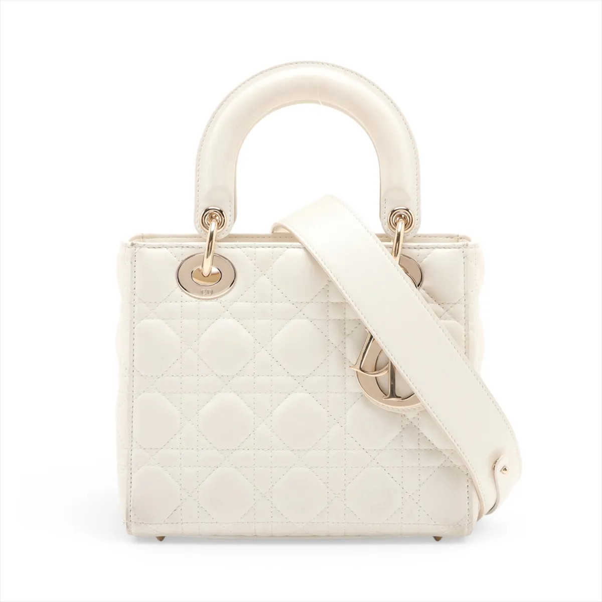 Christian Dior Cannage Lady Dior Leather 2 Way Handbag White