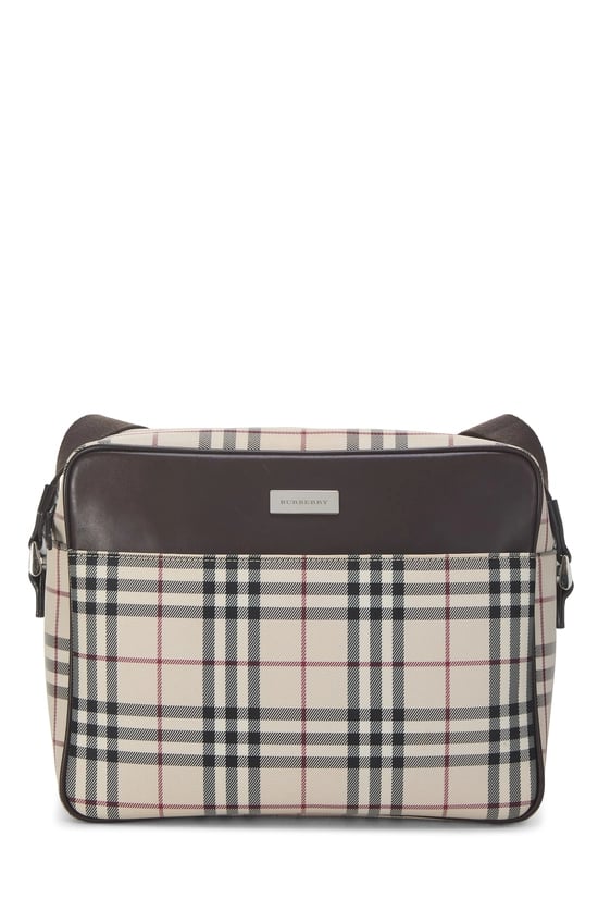 Brown Nylon Check Crossbody Bag Medium