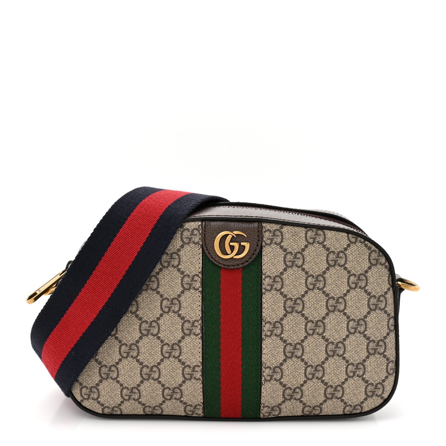Gucci GG Supreme Monogram Textured Dollar Calfskin Web Ophidia Small Crossbody Bag Beige Ebony New Acero