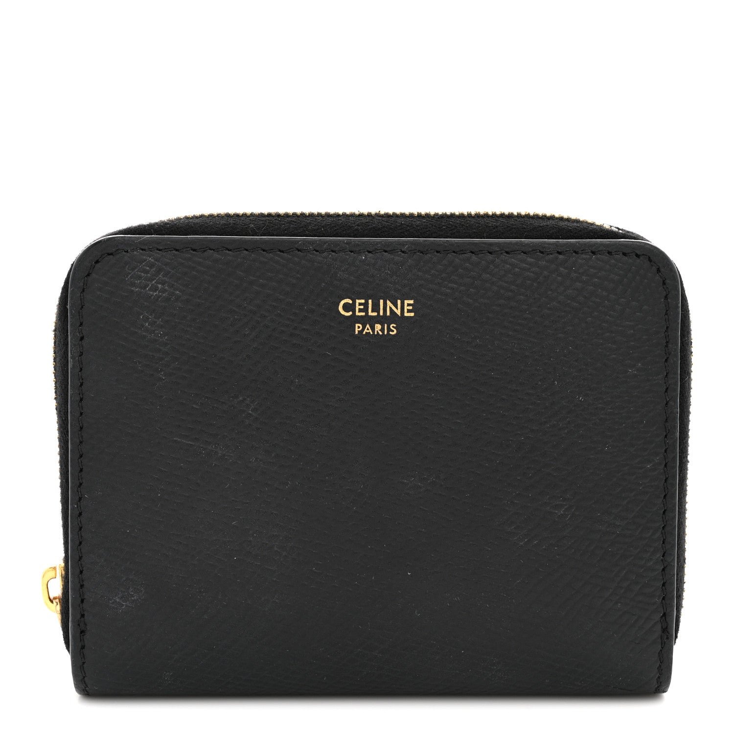 Celine Celine Grained Calfskin Compact Zipped Wallet Black