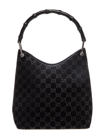 GG GG Monogram Black Suede Shoulder Bag