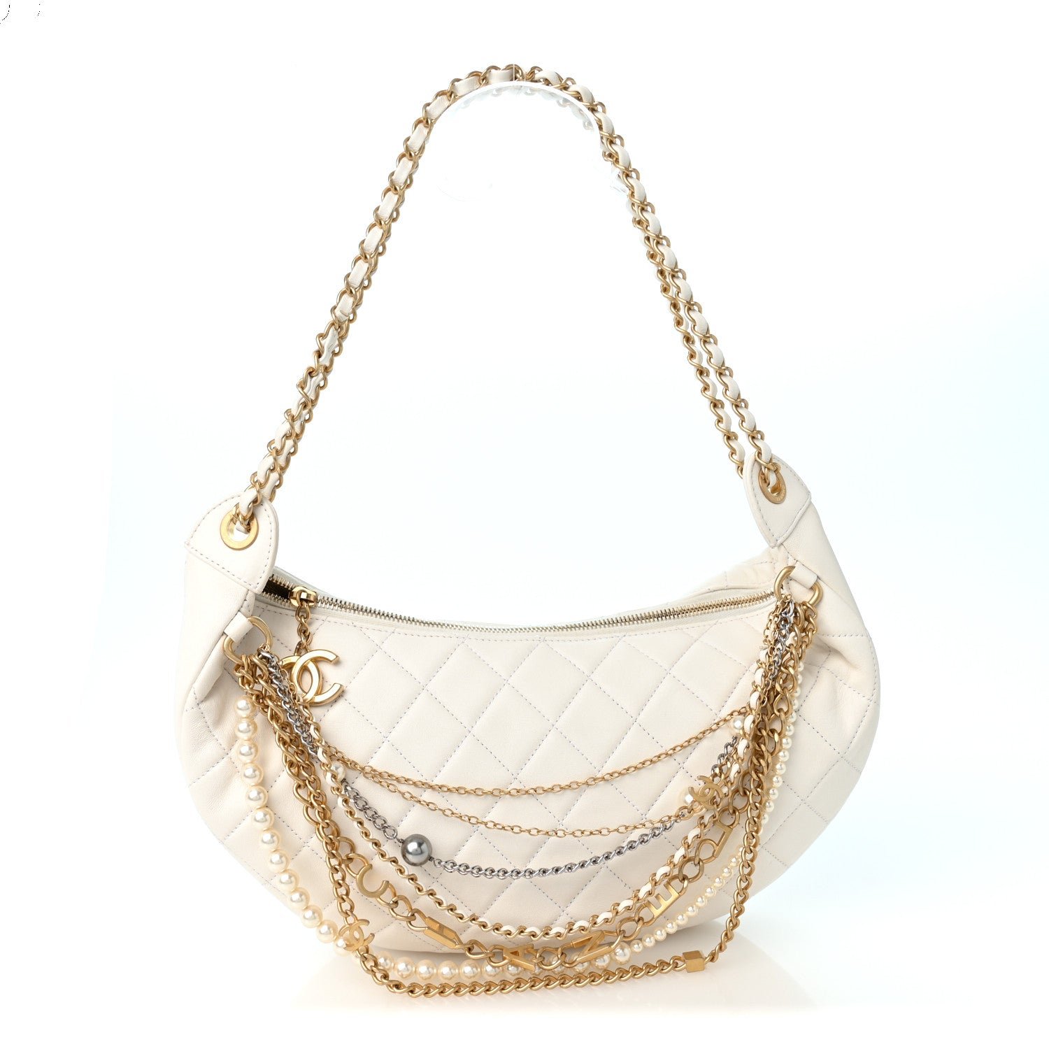 Chanel Lambskin Quilted All About Chains Hobo White