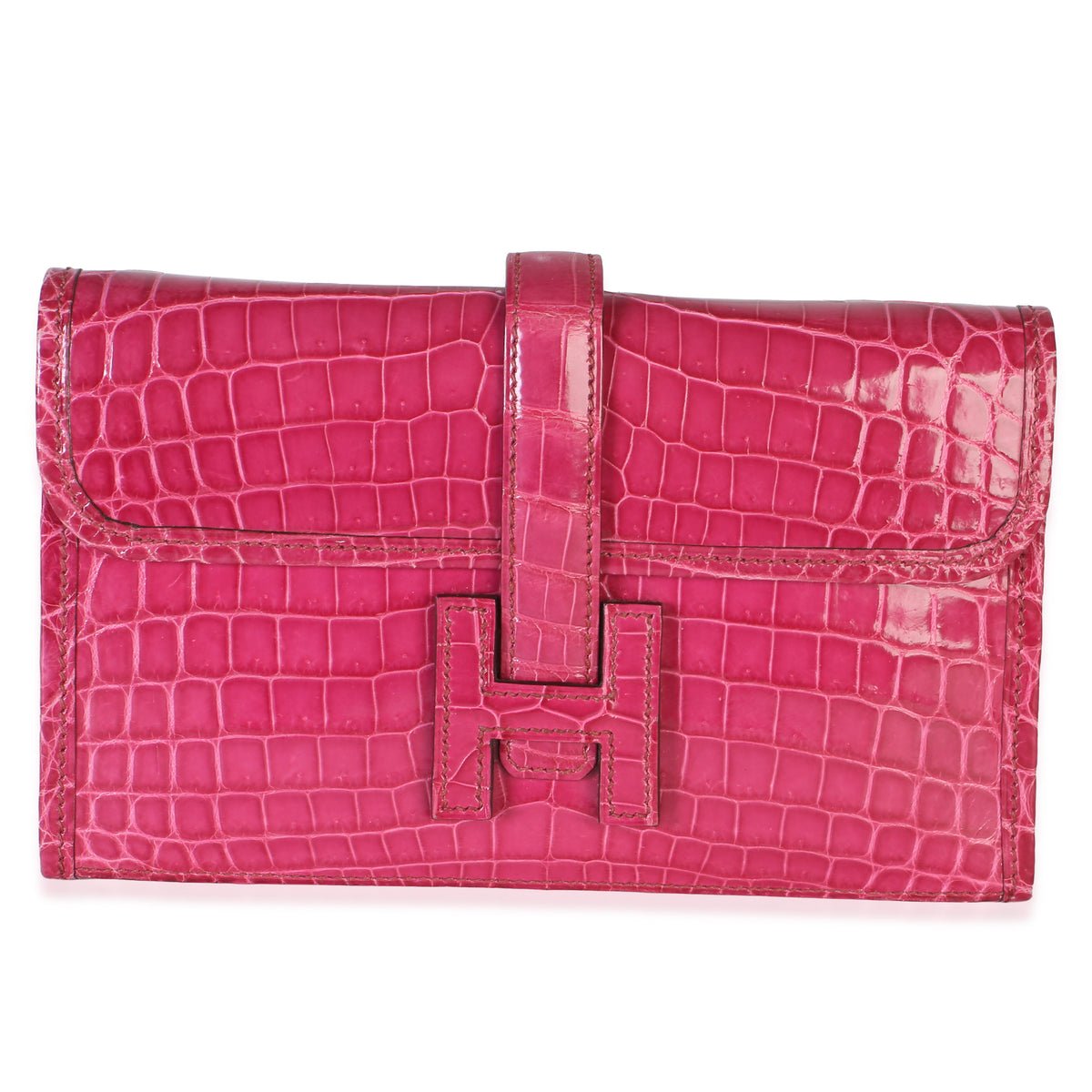 Fuchsia Shiny Crocodile Niloticus Mini Jige Clutch