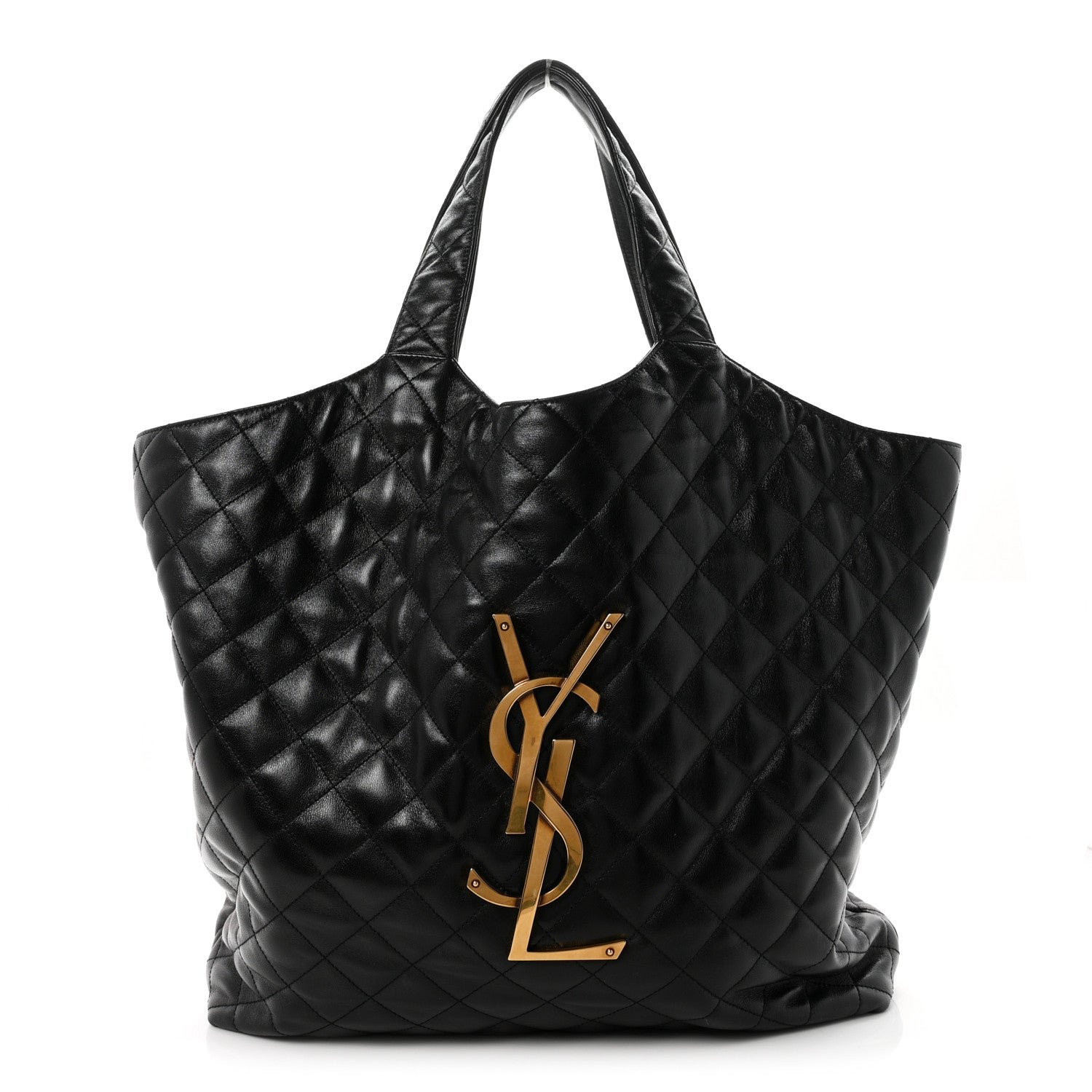 Saint Laurent Lambskin Quilted Maxi Icare Shopping Tote Black