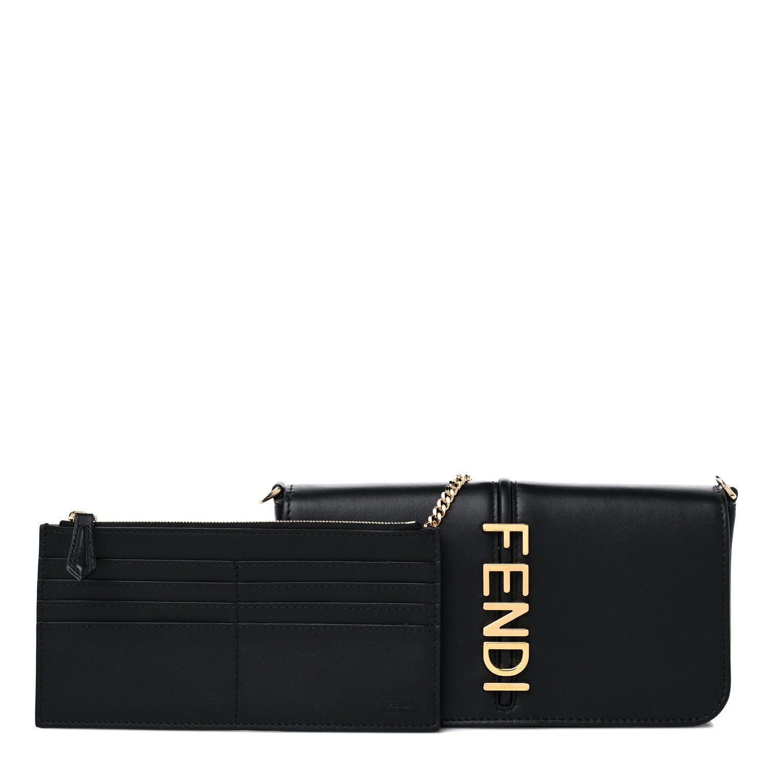 Fendi Vitello Grace Matte Fendigraphy Wallet On Chain Black