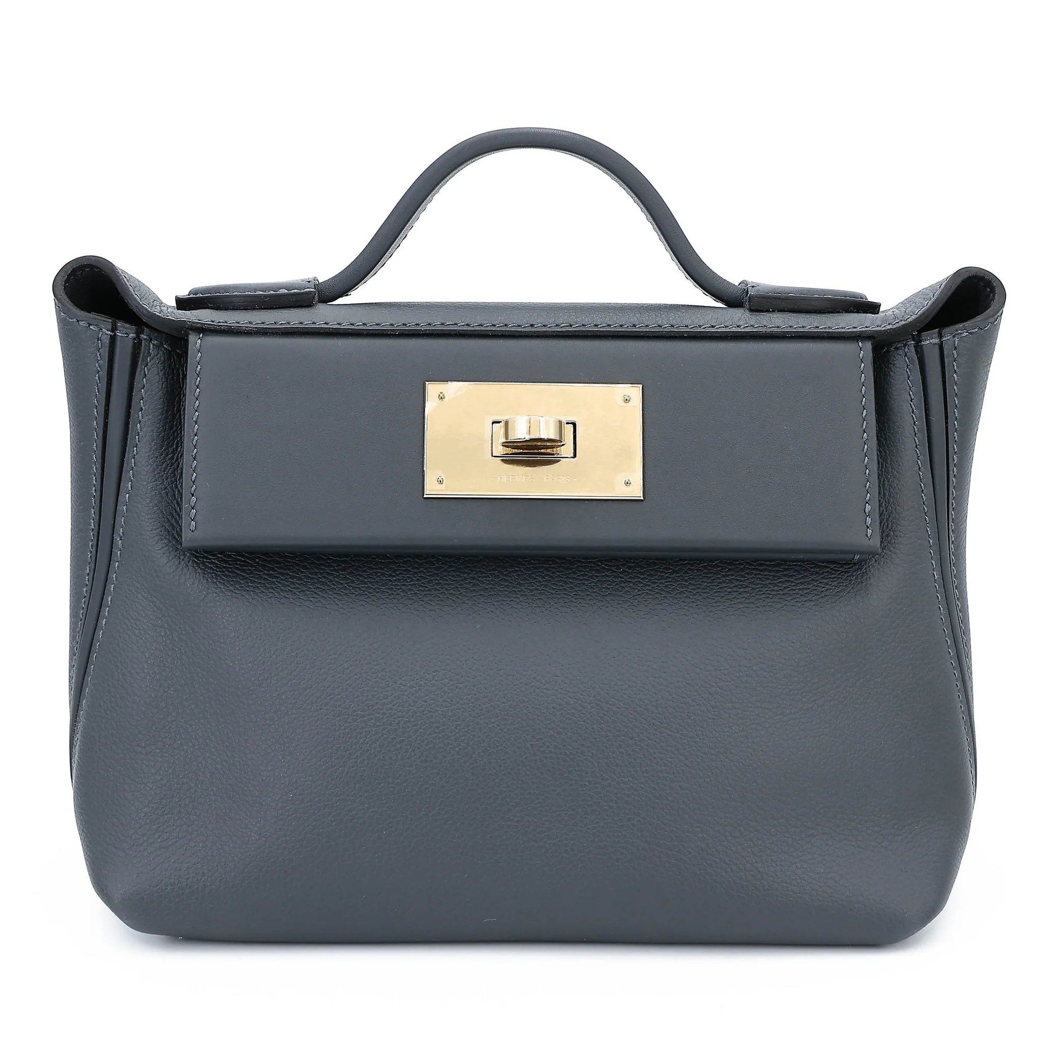 Unused ( Rank NS ) HERMÈS 24/24 - 21 mini Gris misty (H0) Evercolor Swift Permabrass hardware W (2024)