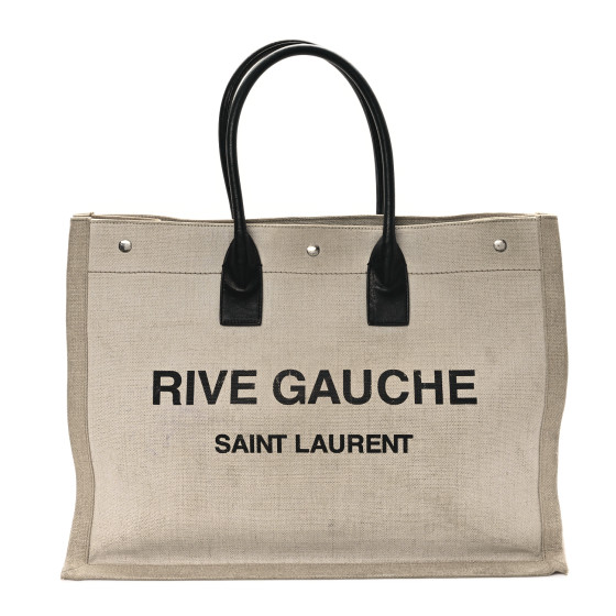 Saint Laurent Linen Calfskin Rive Gauche Tote Optic White