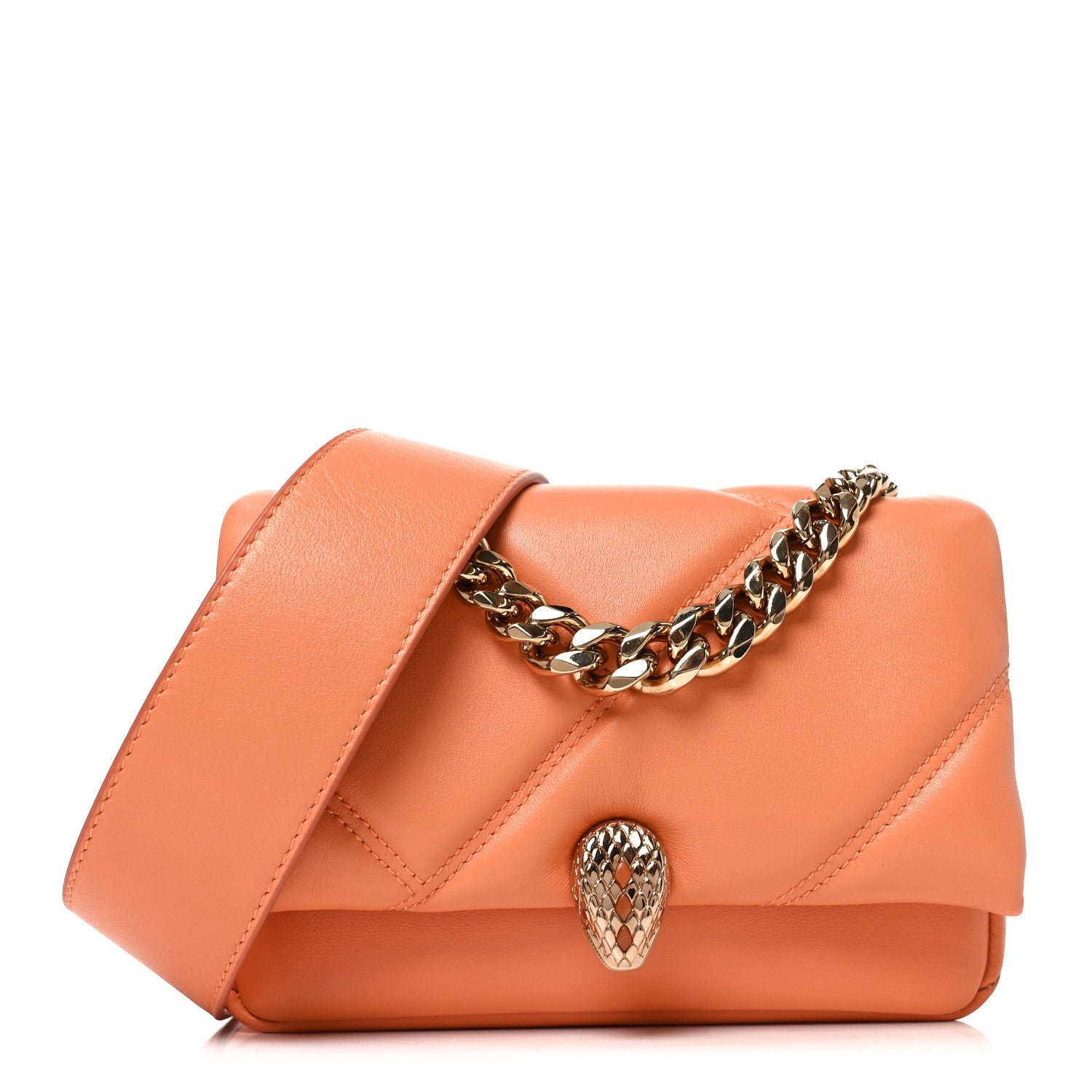 Bvlgari Bulgari Calfskin Matelasse Mini Serpenti Cabochon Crossbody Bag Orange
