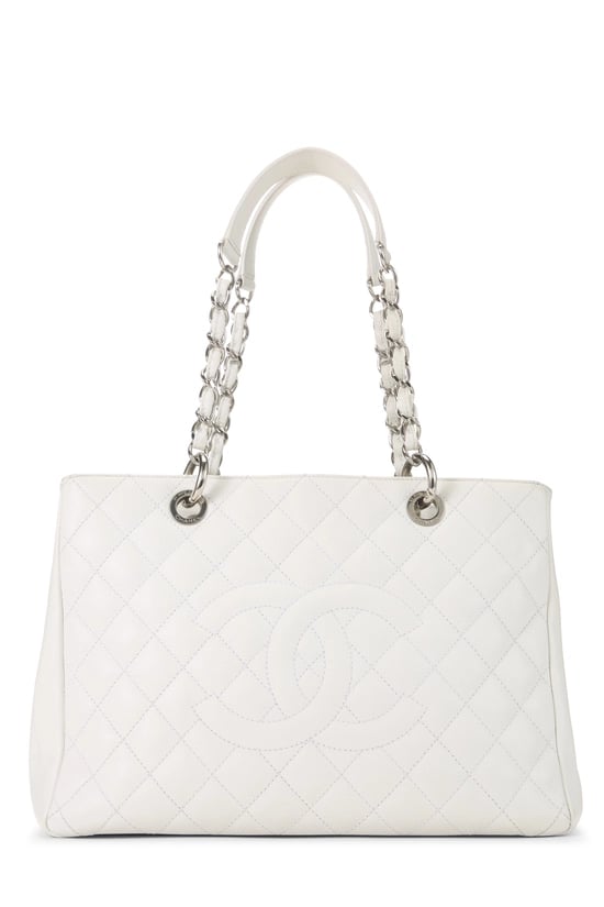 White Quilted Caviar Grand Shopping Tote (GST)