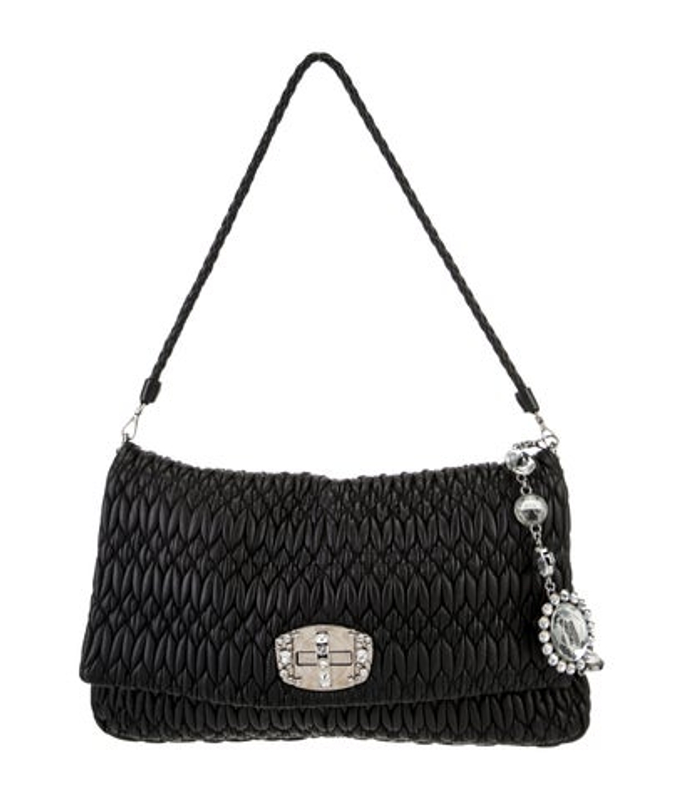 Miu Miu Miu Leather Medium Matelasse Crystal Chain Flap Clutch