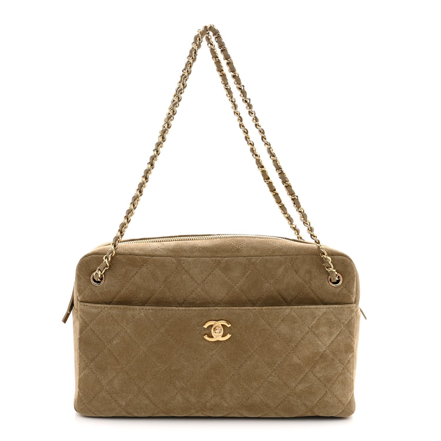 Chanel Suede Calfskin Quilted Camerissimo Camera Case Dark Beige