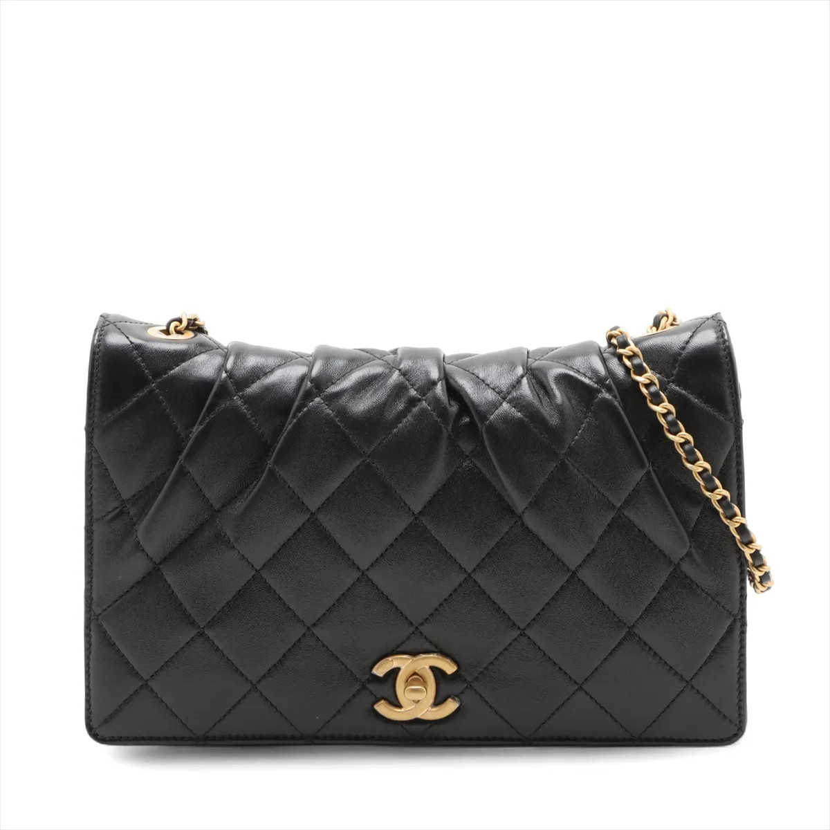 Chanel Matelasse Lambskin Chain Shoulder Bag Black Gold Metal Fittings random pl