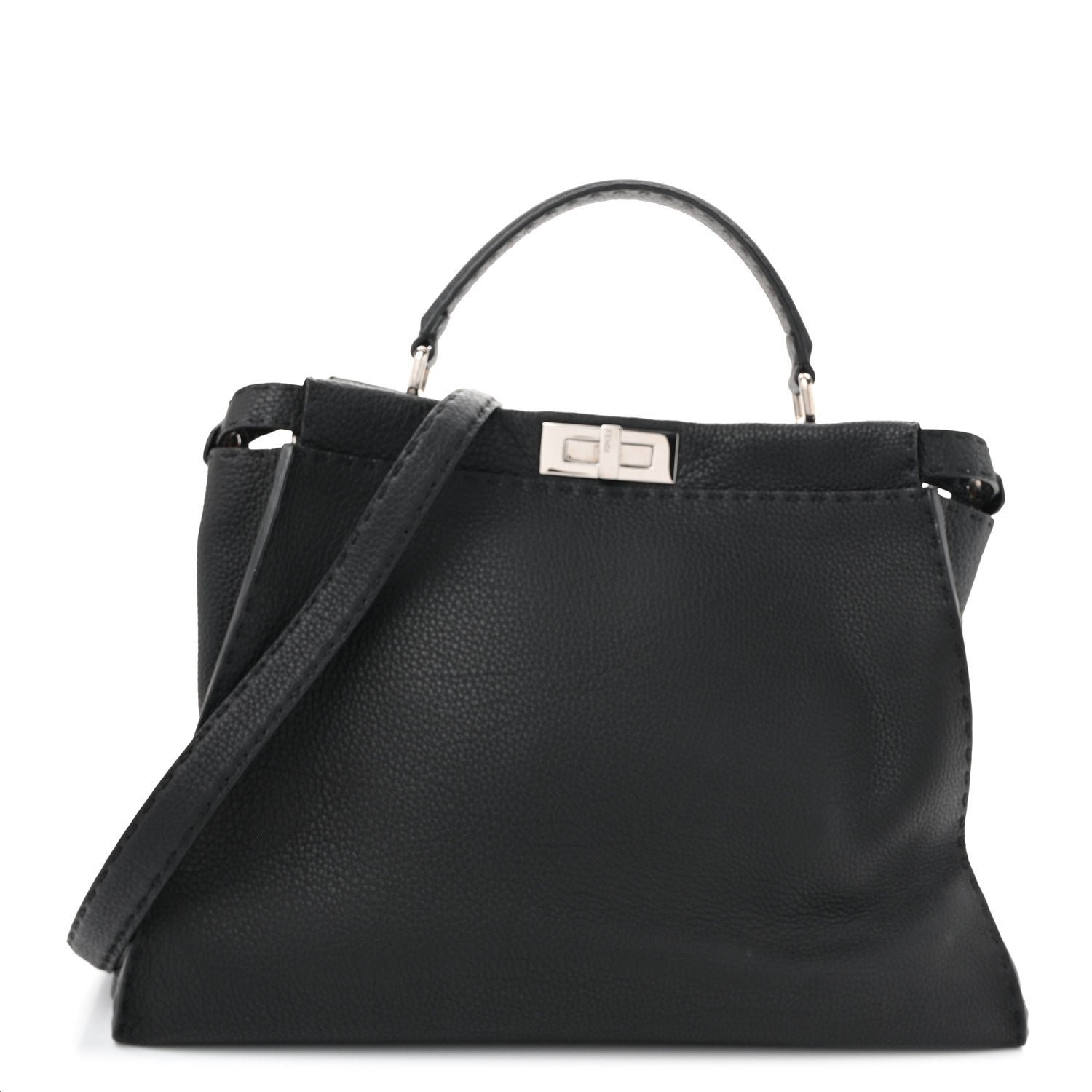 Fendi Cuoio Romano Selleria Bi-Color Large Peekaboo Iconic Satchel Black Mou