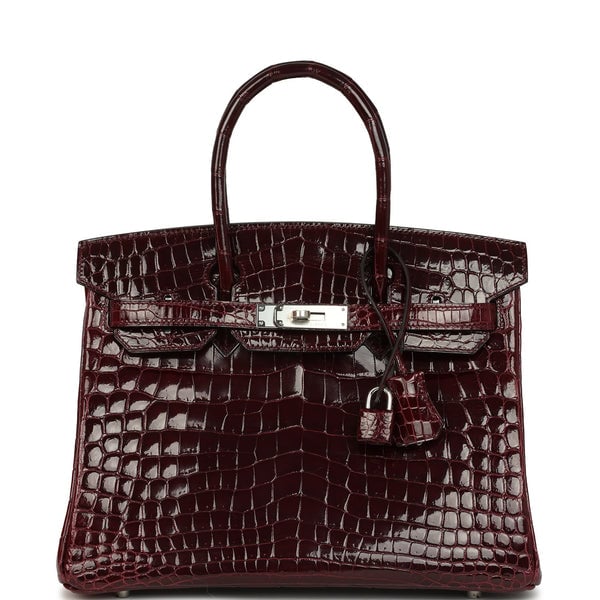 Hermes Pre-owned Hermes Birkin 30 Bordeaux Shiny Niloticus Crocodile Palladium Hardware