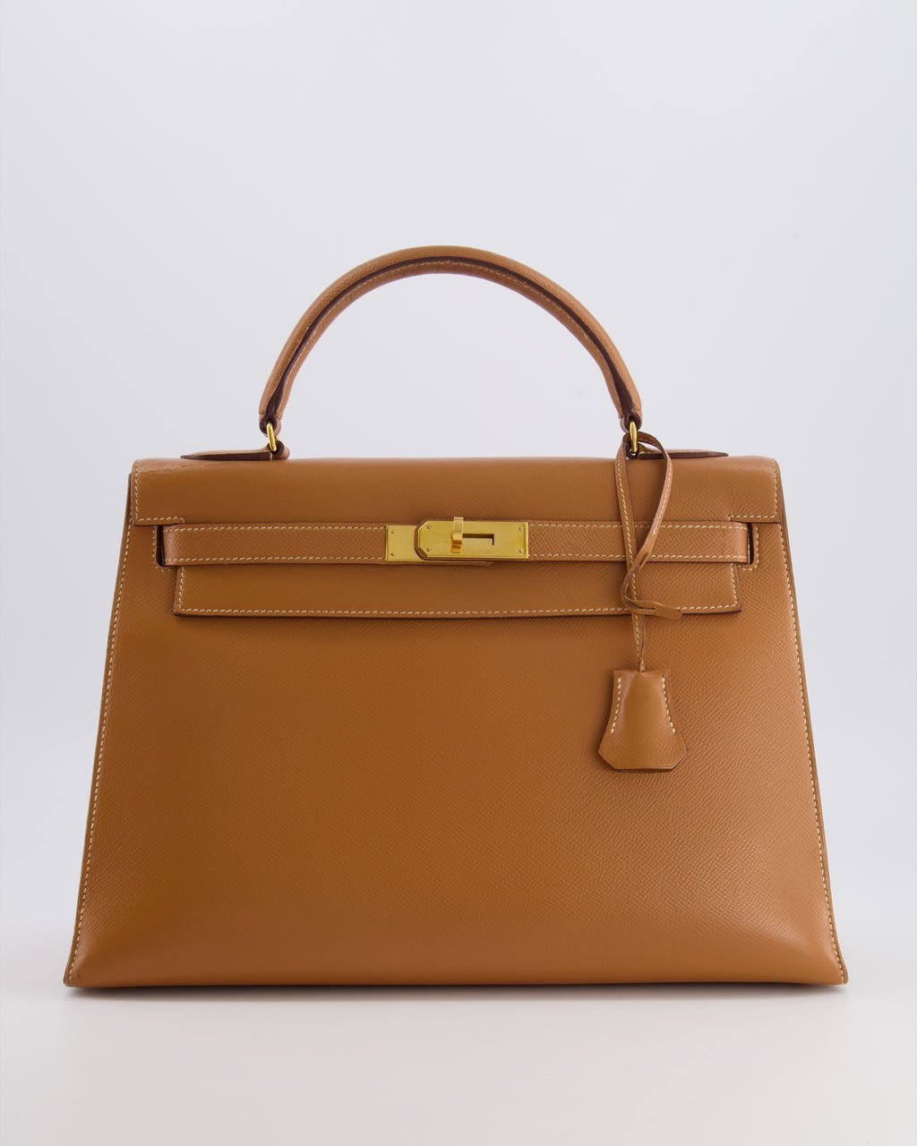 Hermès Vintage Kelly 32 Sellier Bag in Gold Courchevel Leather with Gold Hardware