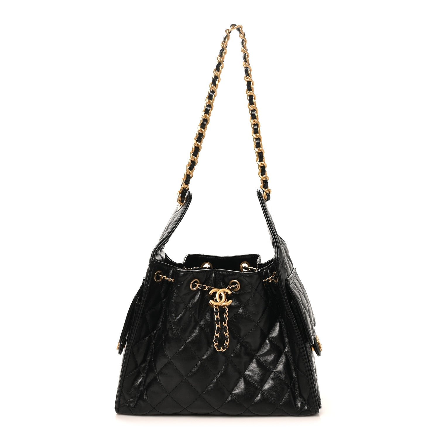 Chanel Shiny Crumpled Calfskin Quilted Small Chanel 25 Handbag Black