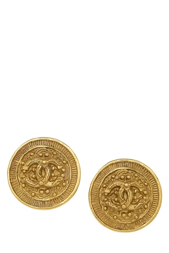 Gold Filigree 'CC' Round Earrings