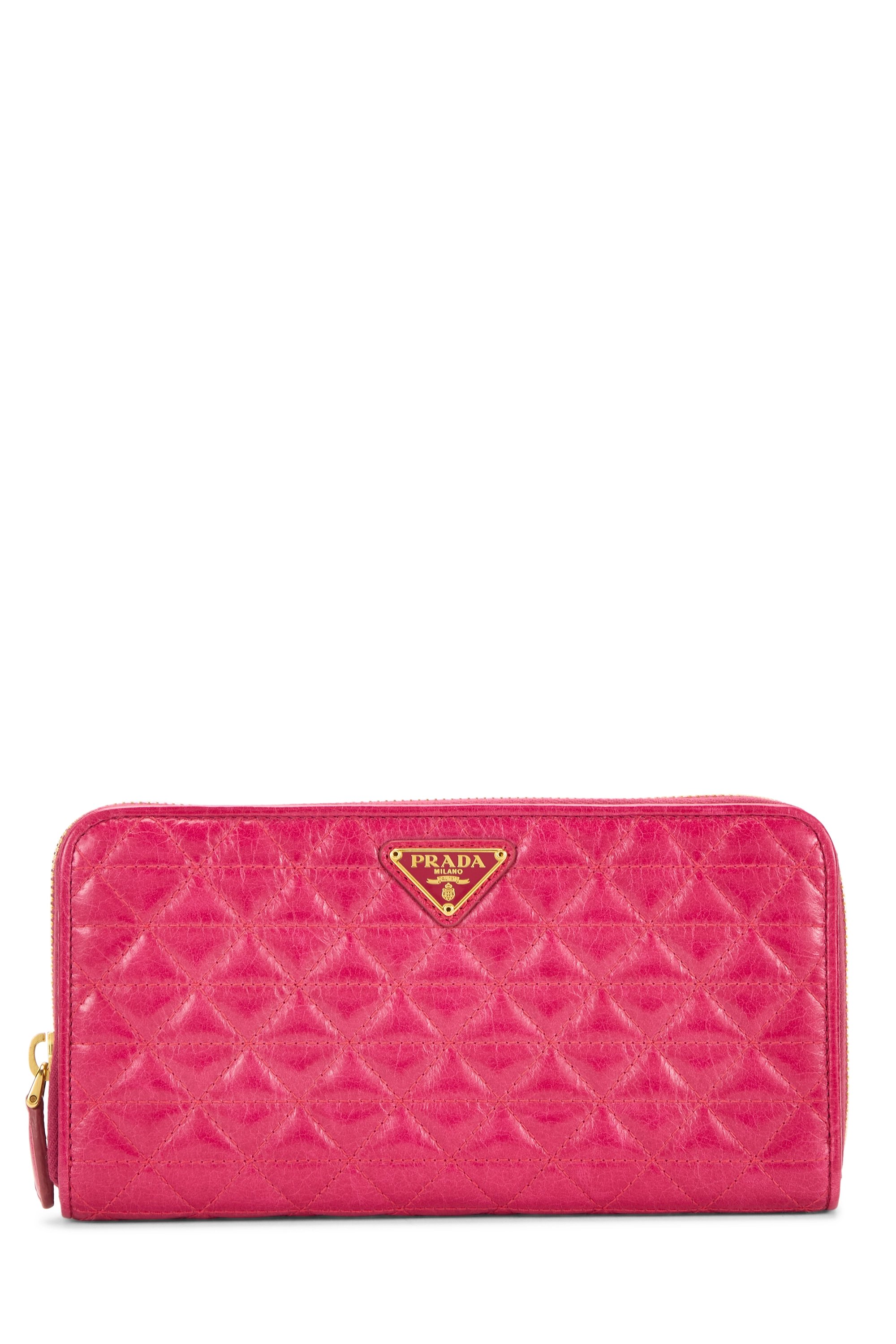 Pink Calfskin Zip Around Wallet