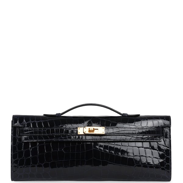 Hermes Kelly Cut Bleu Marine Shiny Niloticus Crocodile Gold Hardware