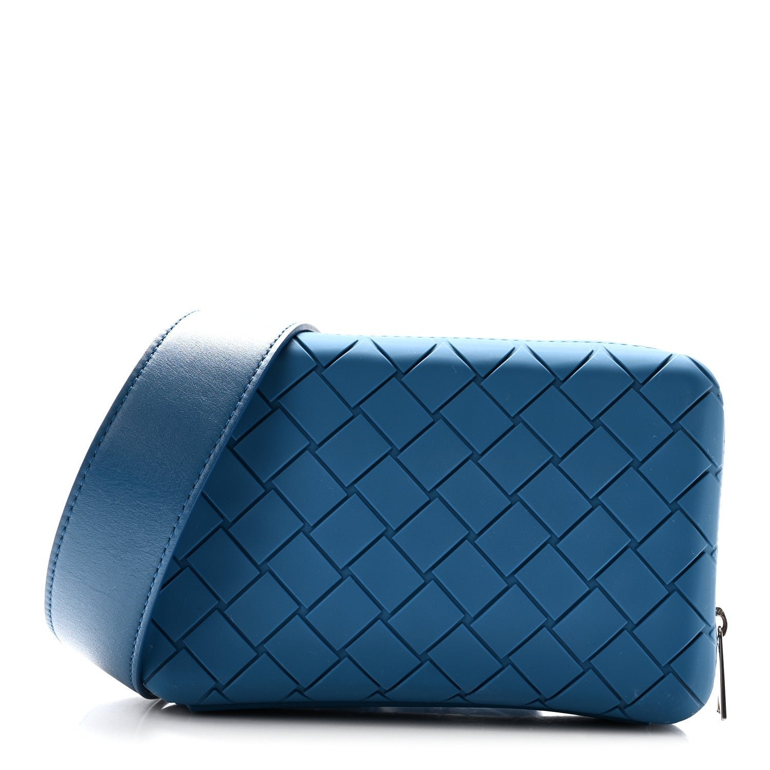 Bottega Veneta Rubber Intrecciato Tech Crossbody Deep Pacific