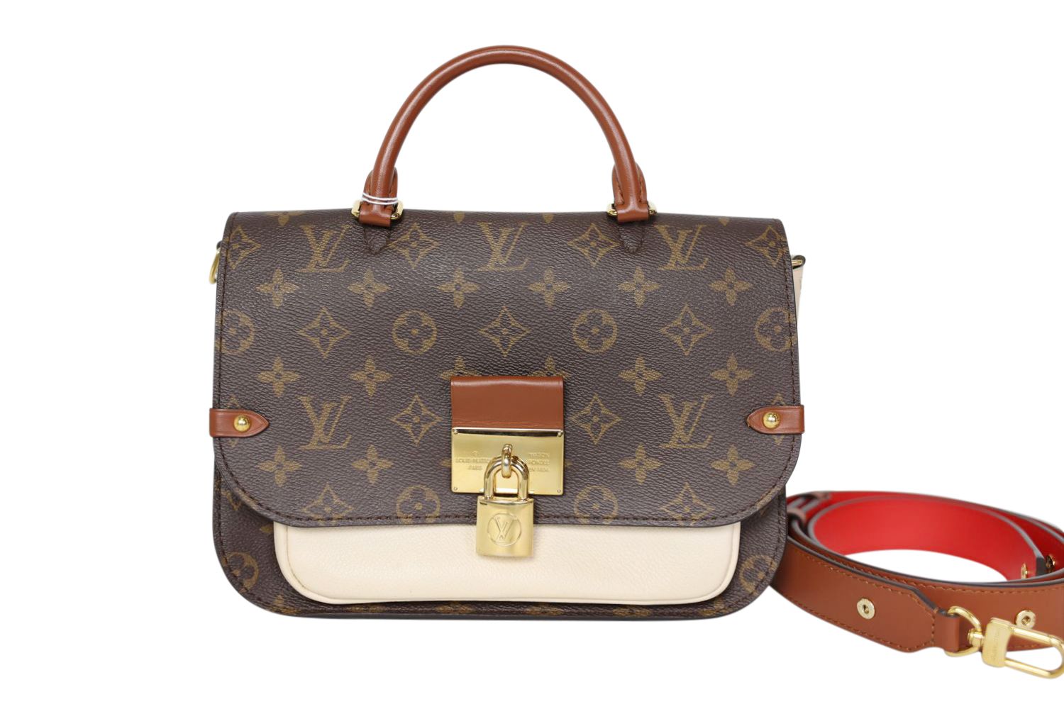 Louis Vuitton Louis Vuitton Vaugirard, Creme and Tan Leather Monogram Coated Canvas with Gold Hardware, Preowned No Dustbag WA001