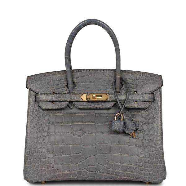 Hermes Birkin 30 Gris Paris Matte Alligator Gold Hardware