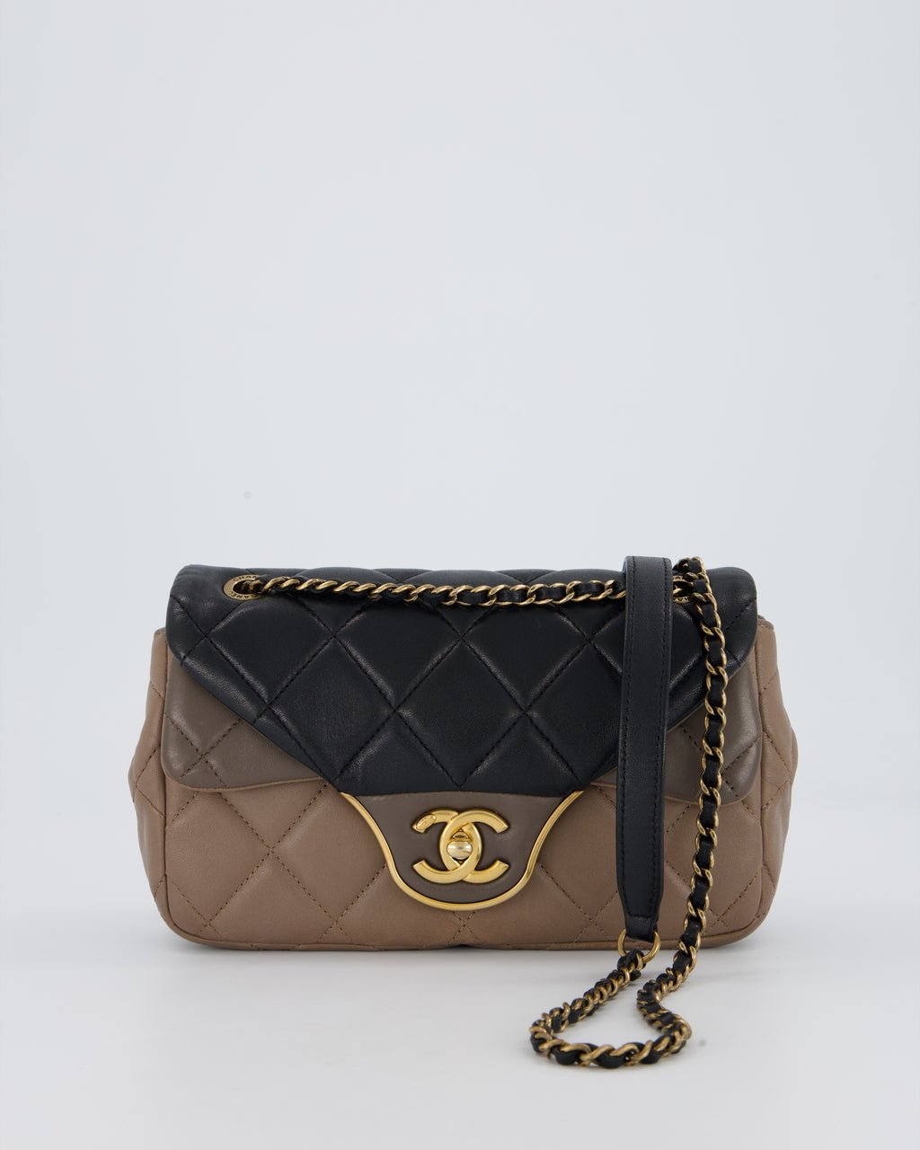 Chanel Taupe Tri-Colour Small Double Flap in Lambskin Leather with Gold Hardware
