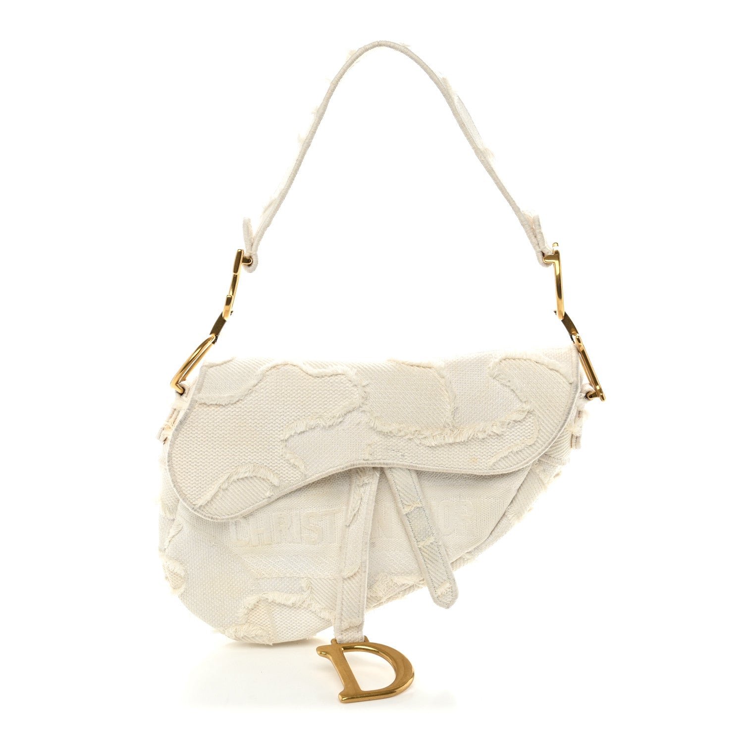 Christian Dior Canvas Embroidered Camouflage Saddle Bag White