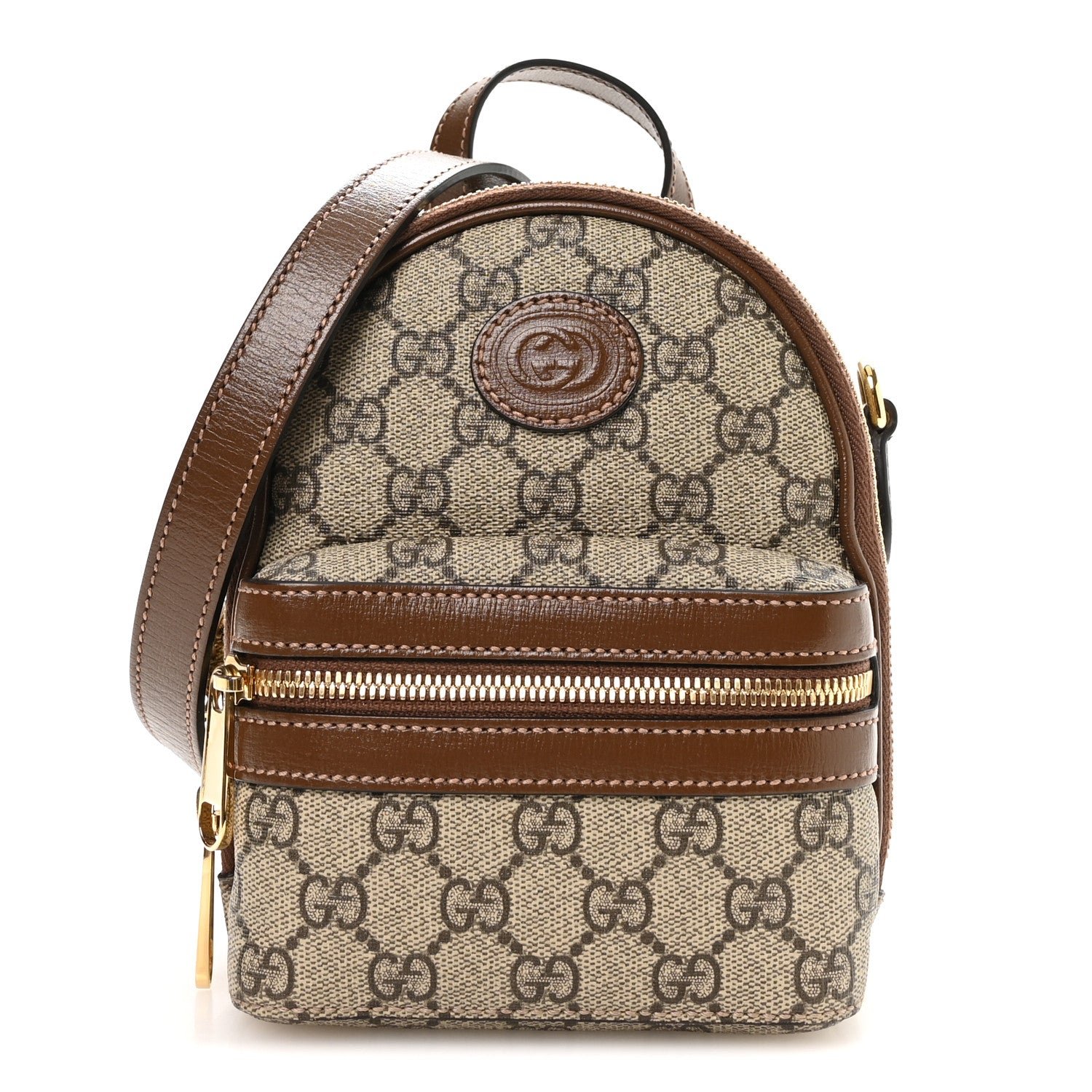 Gucci GG Supreme Monogram Azalea Calfskin Retro Interlocking G Multi-Function Bag Beige Ebony Brown Sugar