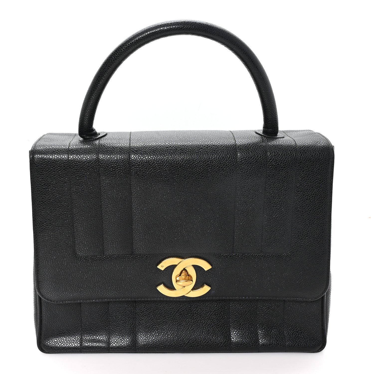 Chanel Caviar Vertical Quilted Kelly Flap Bag Black