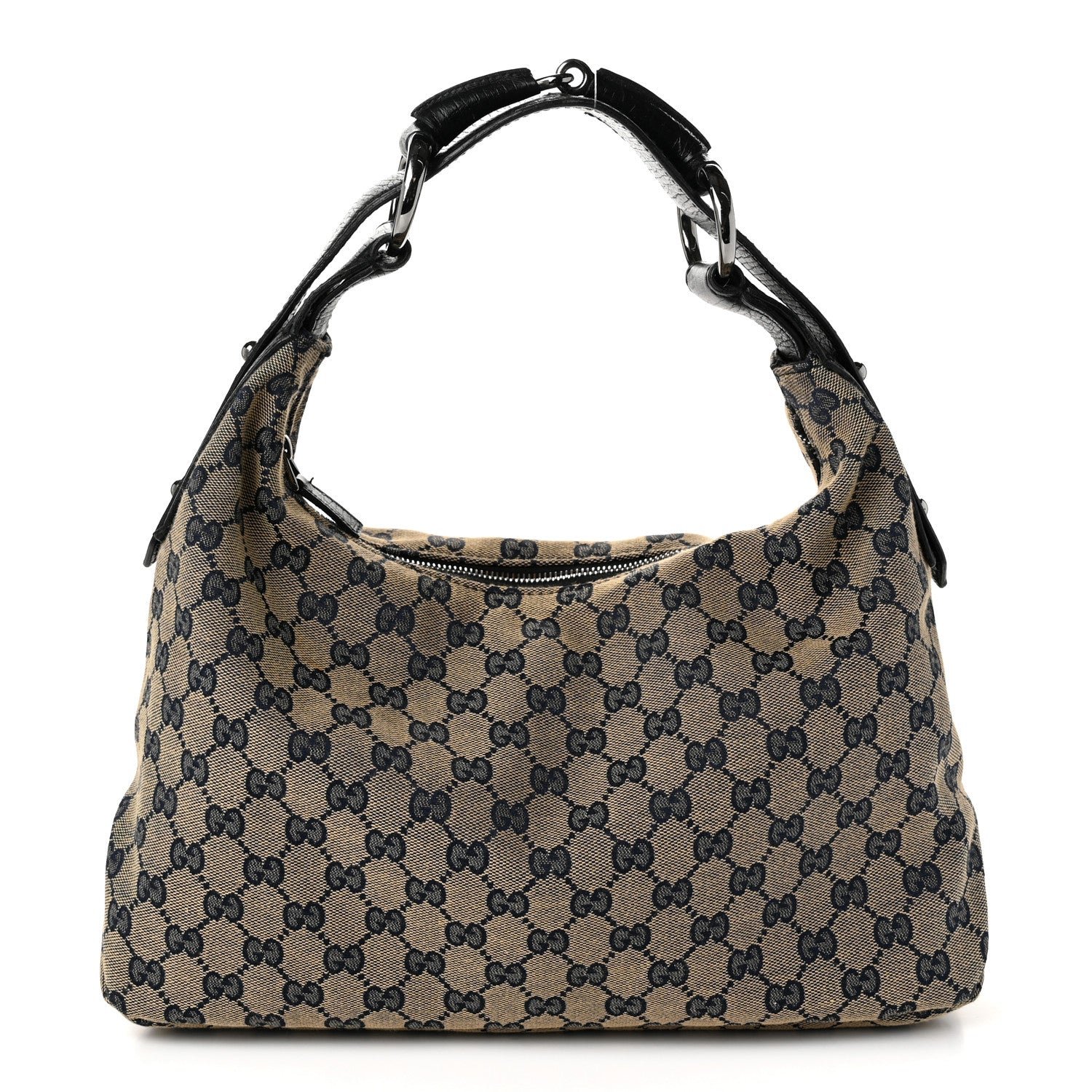 Gucci Monogram Medium Horsebit Chain Hobo Navy