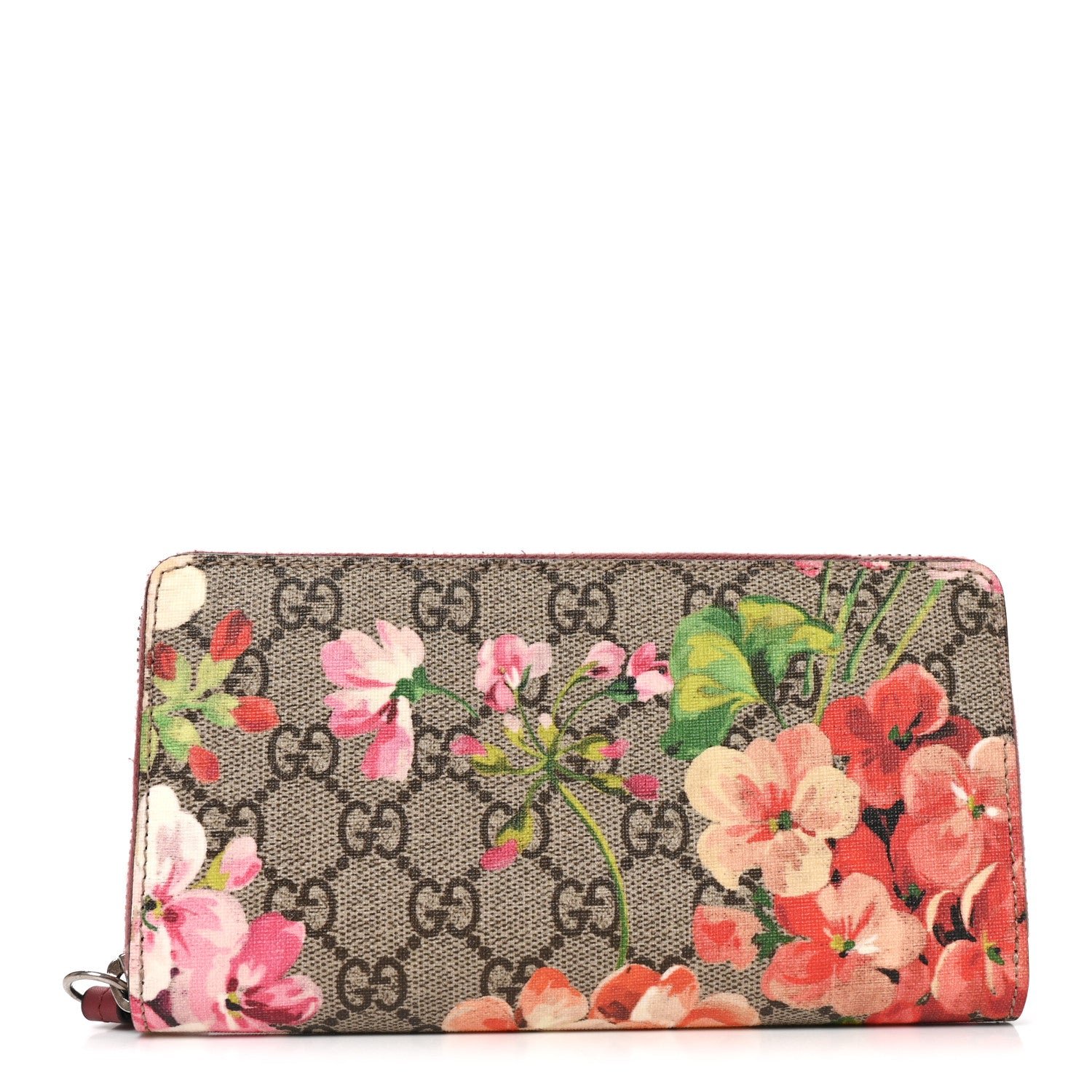 Gucci GG Supreme Monogram Blooms Zip Around Wallet Beige Multicolor Dry Rose