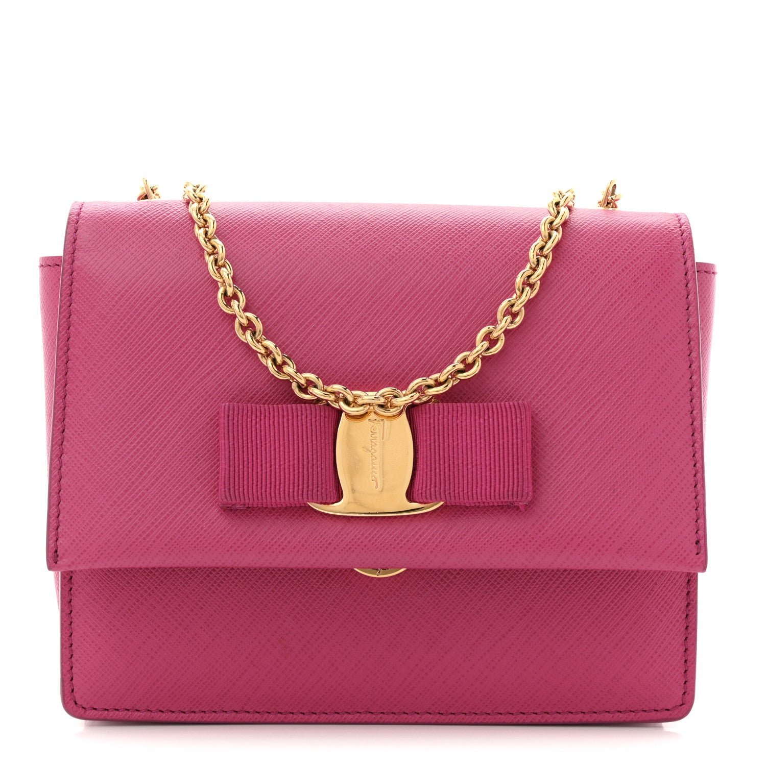 Salvatore Ferragamo Salvatore Ferragamo Hammered Calfskin Mini Vara Bow Crossbody Bag Agata Rosa